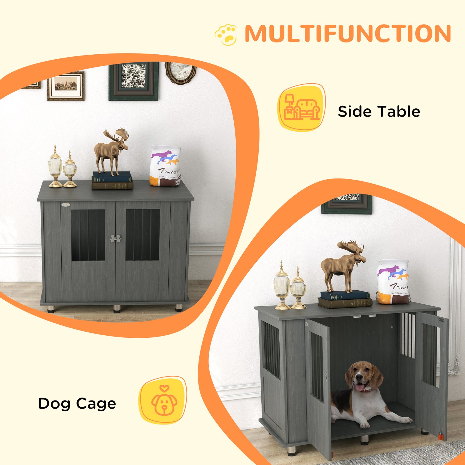 Dog Crate Table for Medium and Large Dogs with Magnetic Door for Indoor Use, 95 x 55 x 75 cm, Grey - Image 5