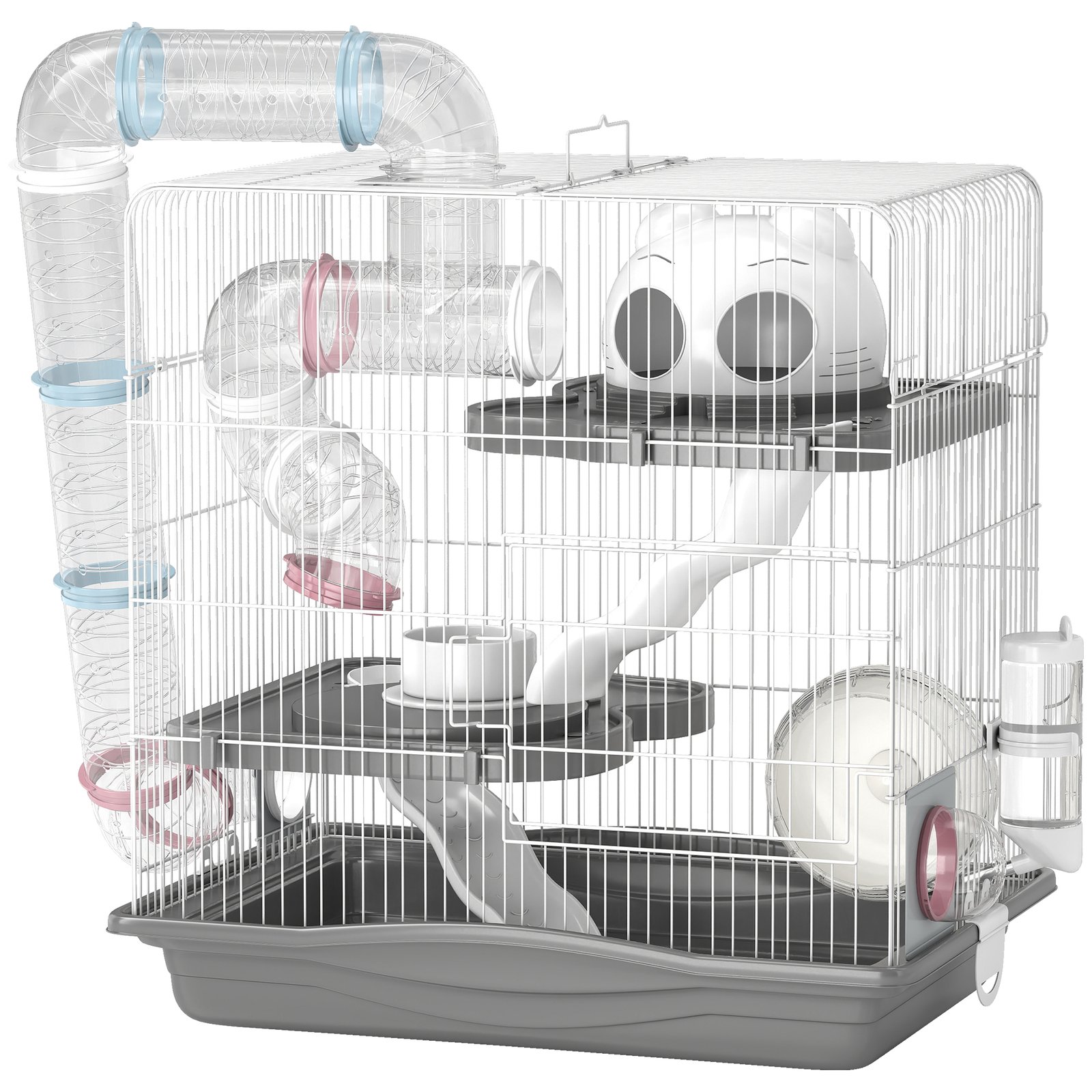 3-Tier Hamster Cage with Exercise Wheels, Water Bottle, Food Dish, for Dwarf Hamsters, 45 x 30 x 45 cm, Grey