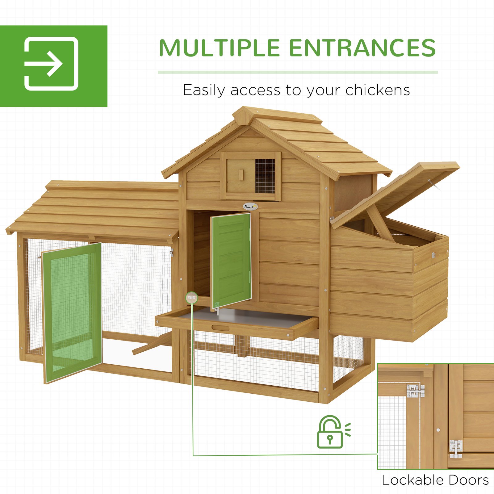 Small Chicken Coop with Run Hen House Poultry Coops Cages Nesting Box Wood 150.5 x 54 x 87cm