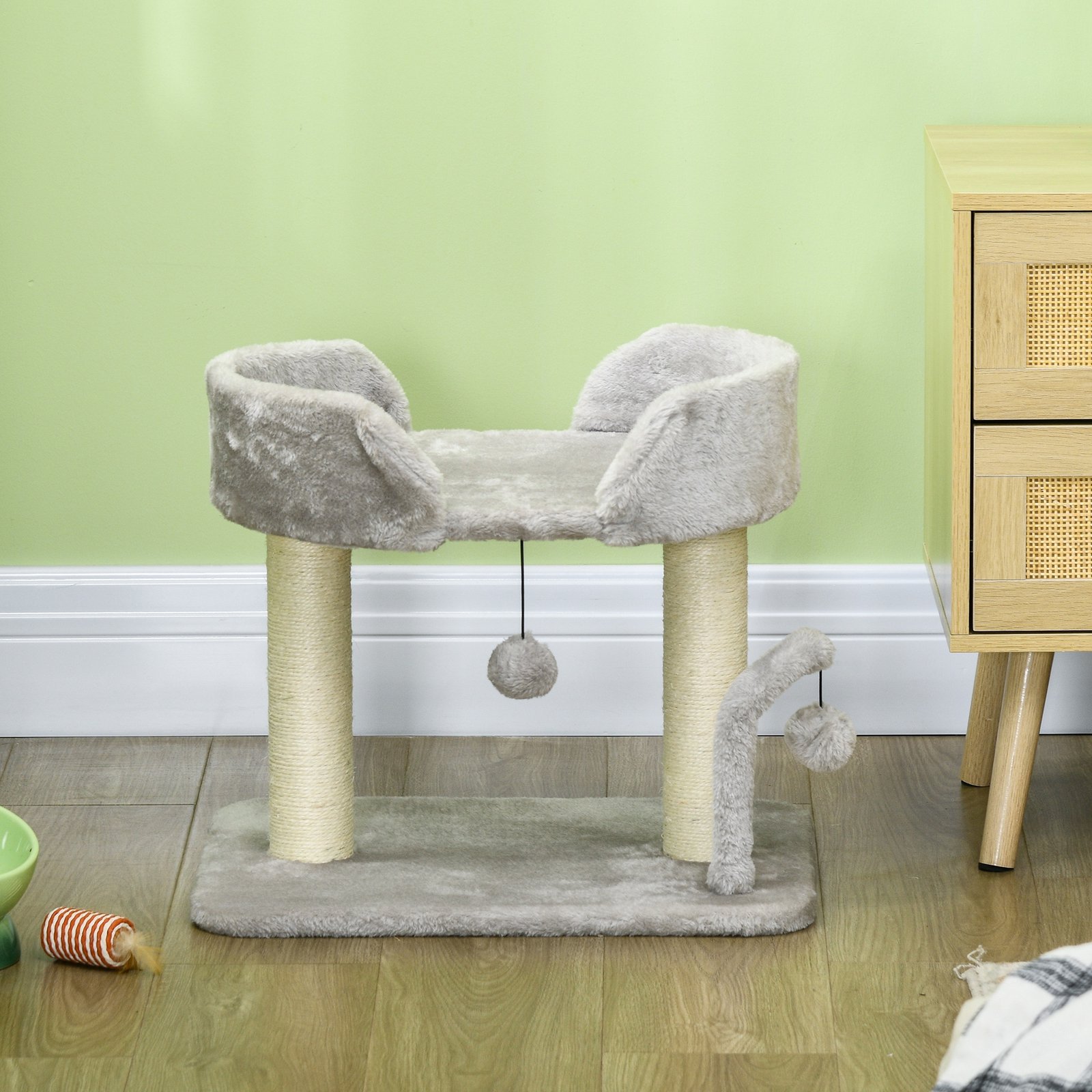 42cm Indoor Cat Tree, with Toy Balls, Sisal Scratching Post - Light Grey - Image 8