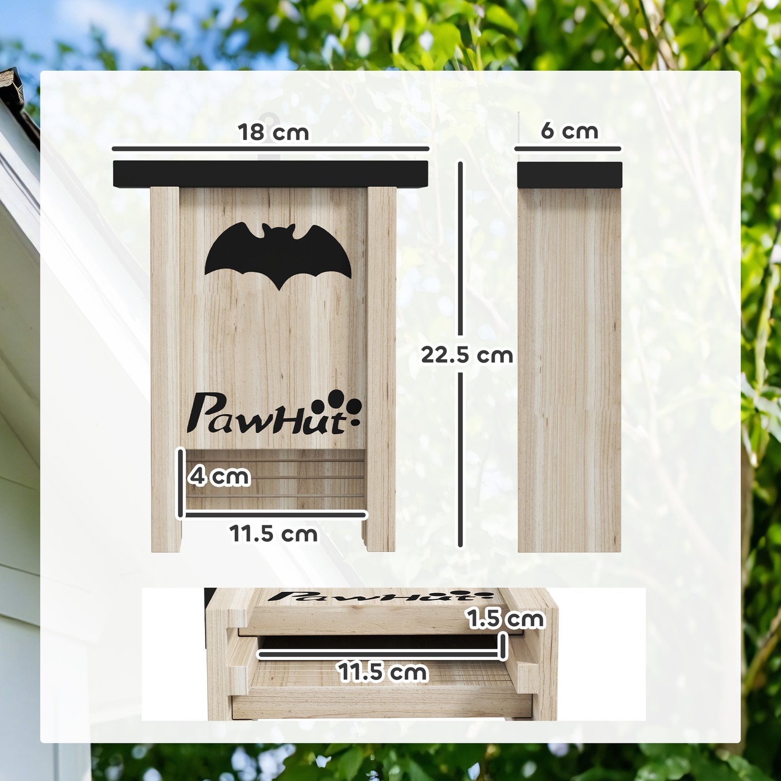 3PCs Wooden Bat Boxes, Bat Houses Designed to Attract Bats & Easy to Hang for Outdoor, Garden, Farm, 18 x 6 x 22.5 cm - Image 3