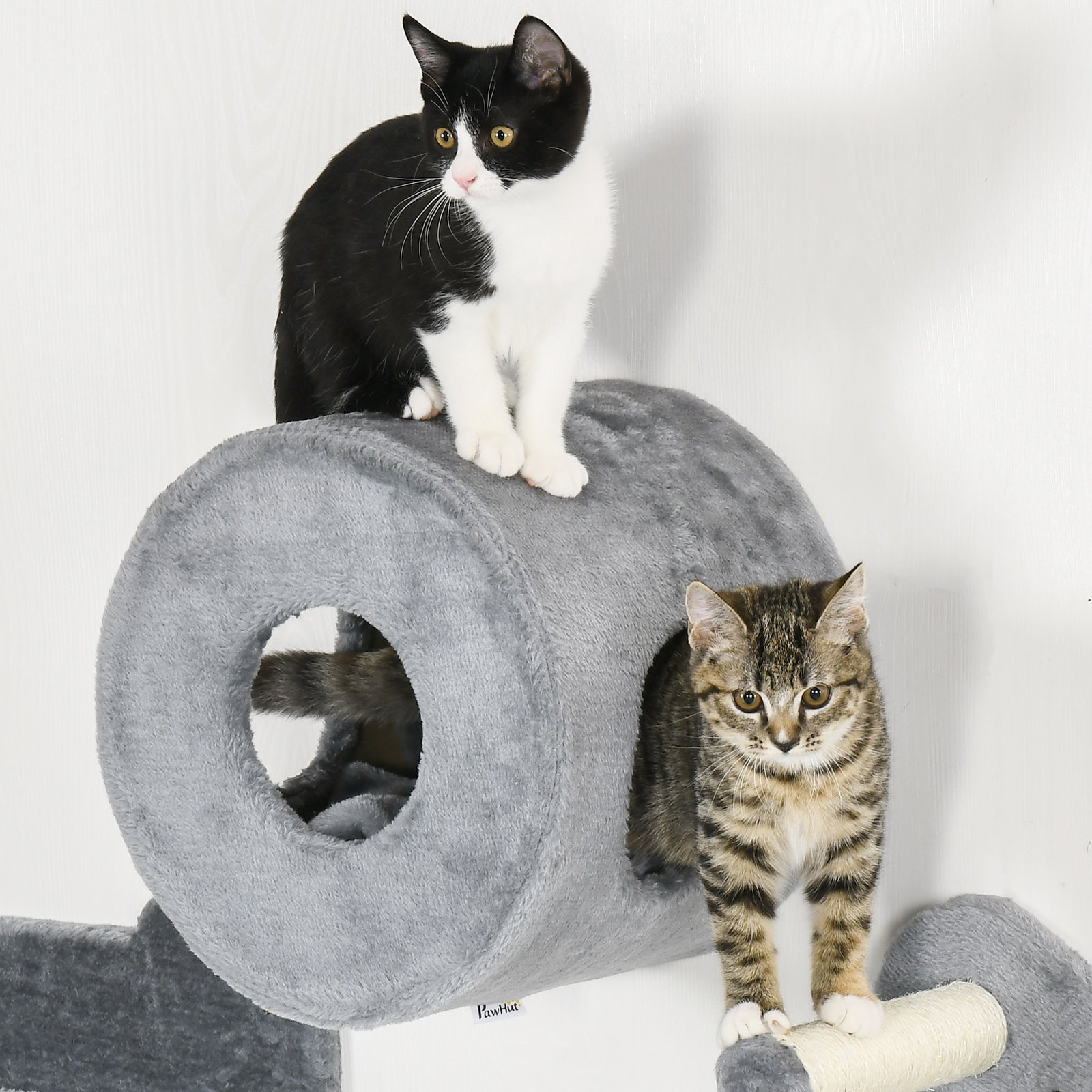 4PCs Wall-Mounted Cat Tree, with Steps, Perch, Cat House - Grey