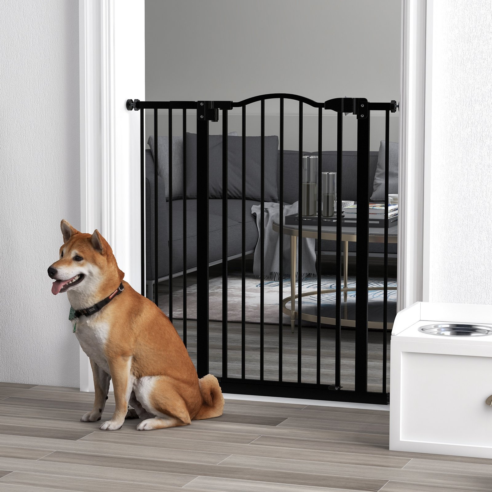 Pressure Fit Dog Stair Gate No Drilling Safety Gate Auto Close for Doorways, Hallways, 74-94cm Adjustable, 94cm Tall, Black - Image 9