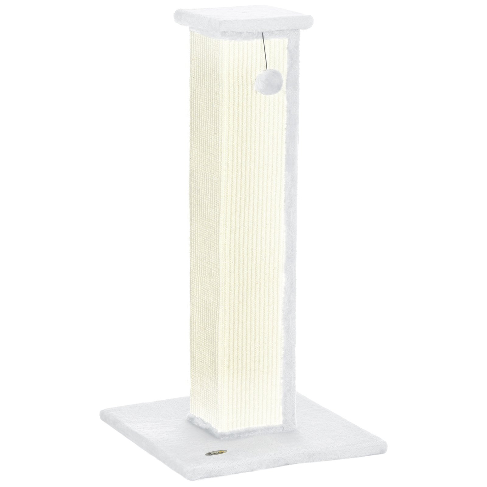 81cm Cat Scratcher, Vertical Full Scratcher w/ Natural Sisal Rope, Hanging Ball, Soft Plush - White