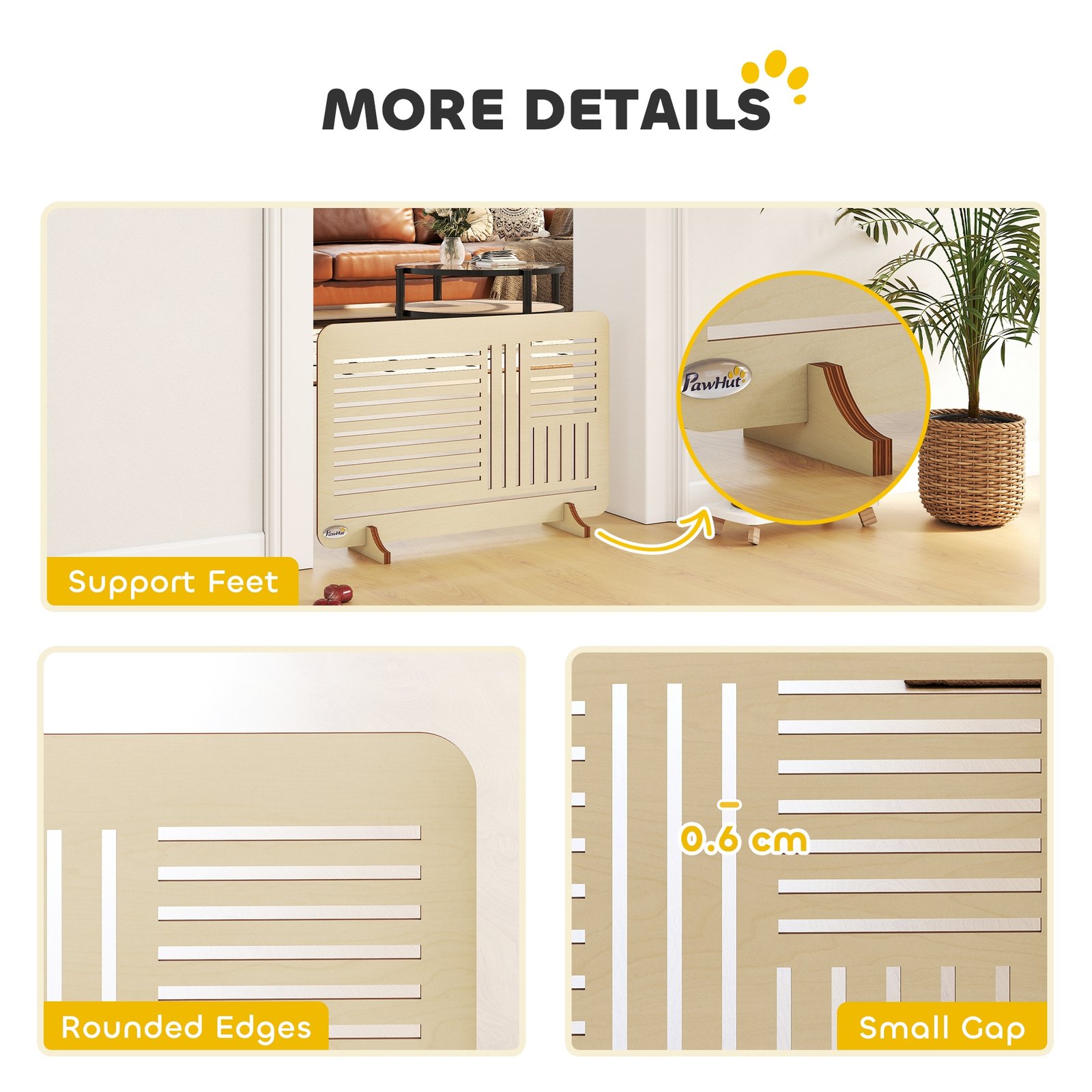 Freestanding Pet Gate, Portable Dog Barrier Gate with Feet for Small Breeds, 75 x 53 cm, Natural Wood