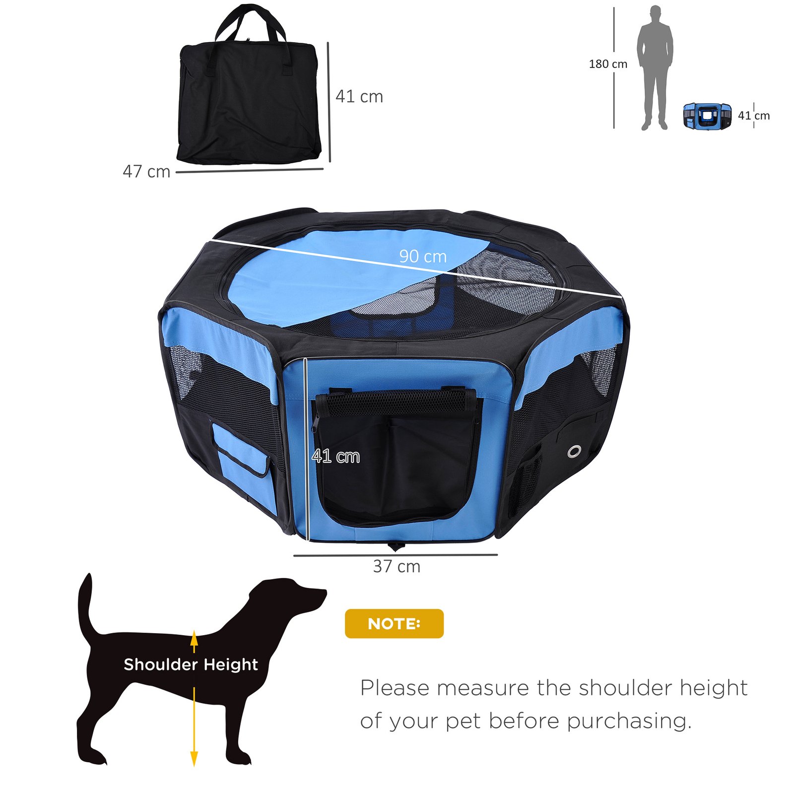 600D Oxford Soft Fabric Kennel, Portable Lightweight Cat Dog Playpen, Foldable Pet Puppy Rabbit Guinea Pig Pen Run Dia 90 x 41H cm Indoor & Outdoor Blue