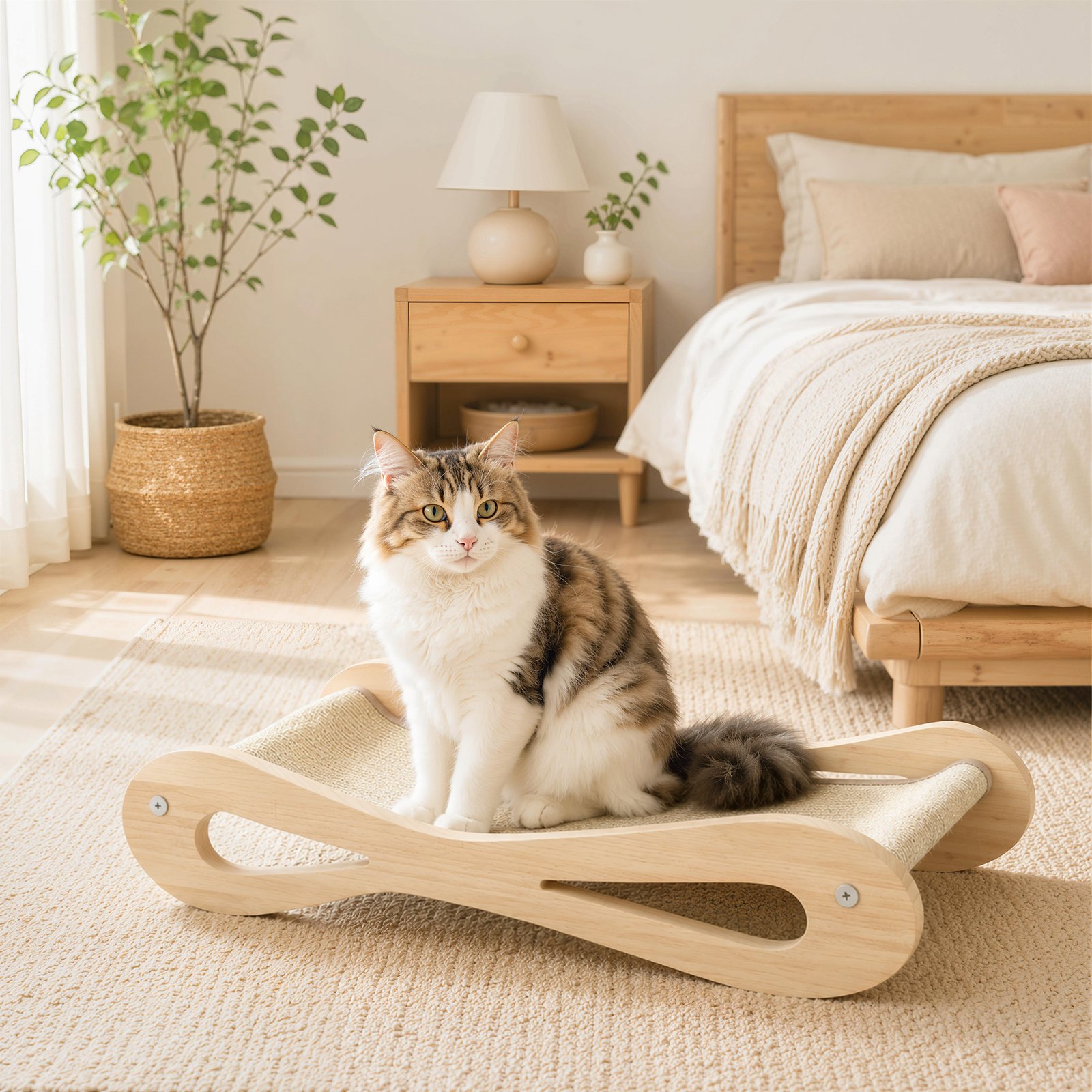 2 in 1 Sisal Cat Scratcher Bed Cat Scratching Board and Lounger 60 x 35 x 13 cm Cream White