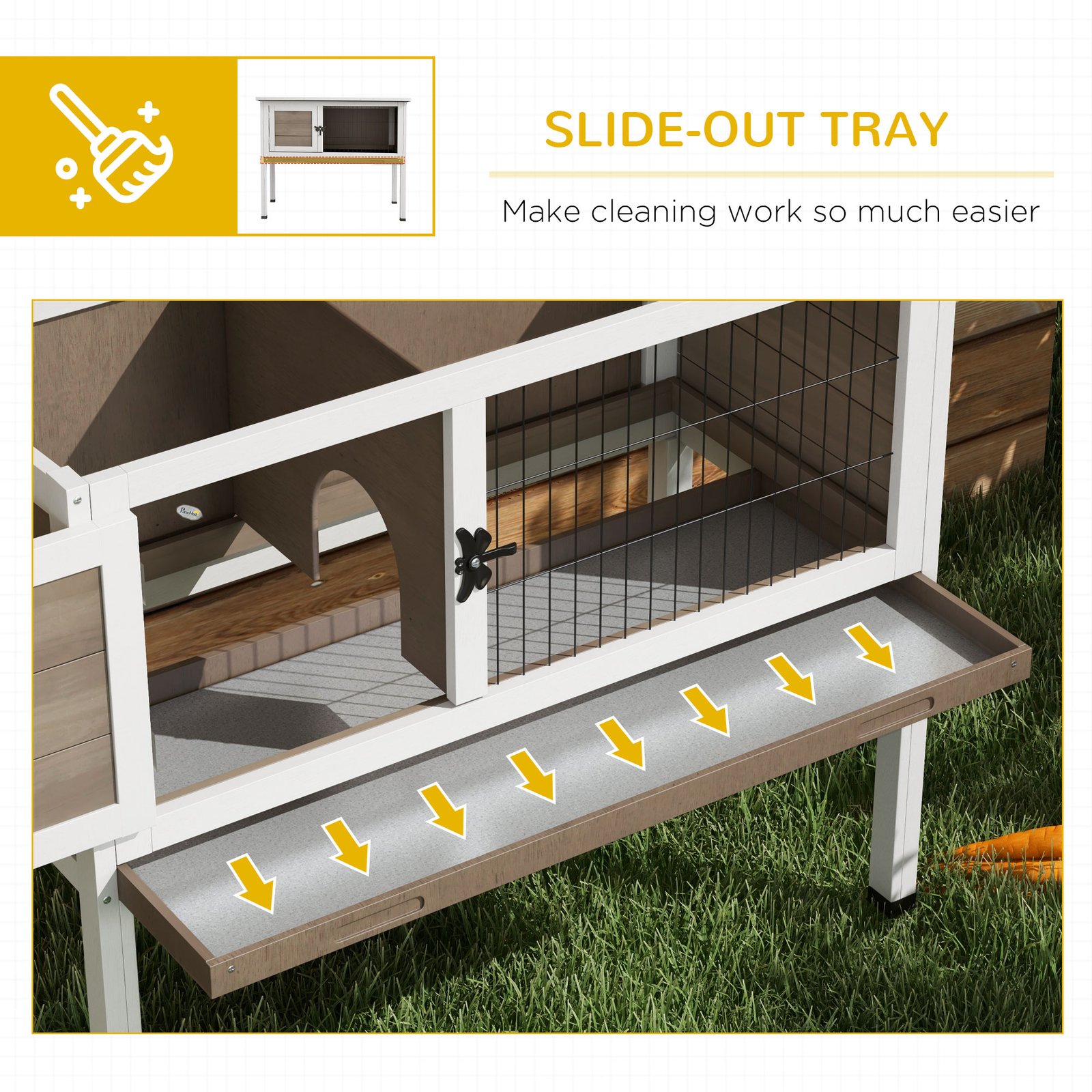 Wooden Guinea Pig Hutch, Small Animal Cage with Slide-out Tray, Openable Asphalt Roof, 84 x 43 x 70cm, Brown - Image 6
