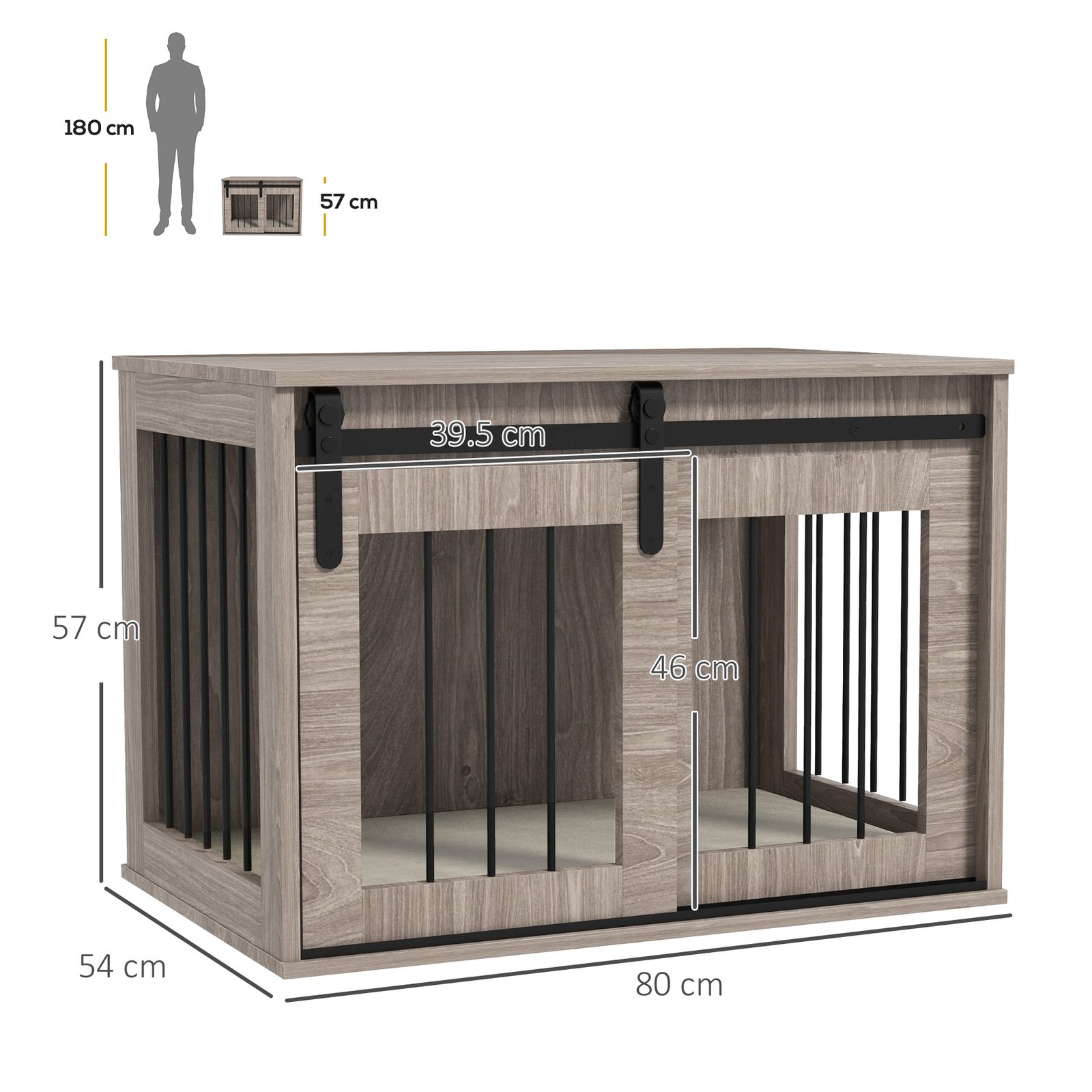 Dog Crate Furniture with Removable Cushion for Medium Dogs, 80 x 54 x 57cm - Brown