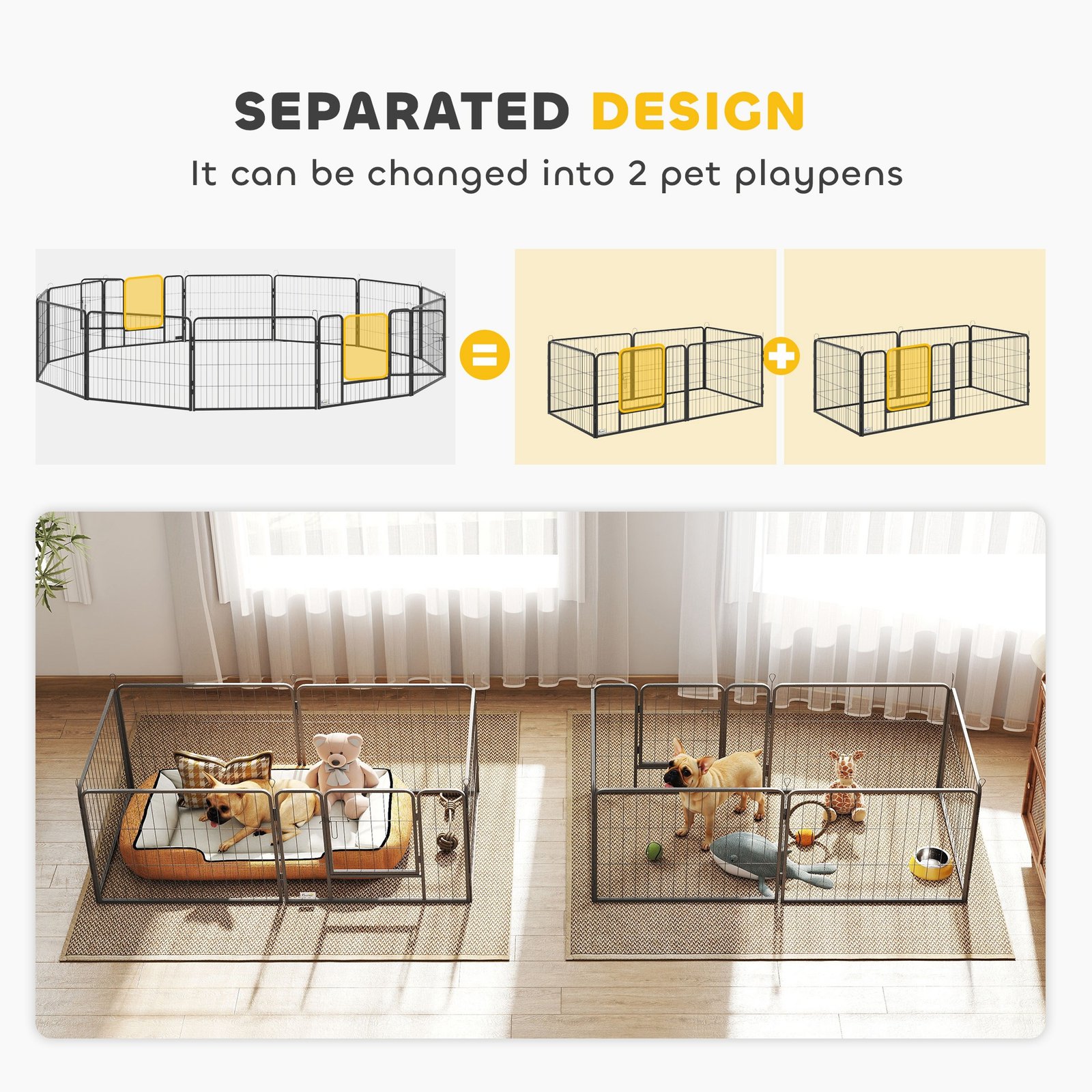 12 Panels Heavy Duty Puppy Playpen, for Small Dogs, Indoor and Outdoor Use - Silver