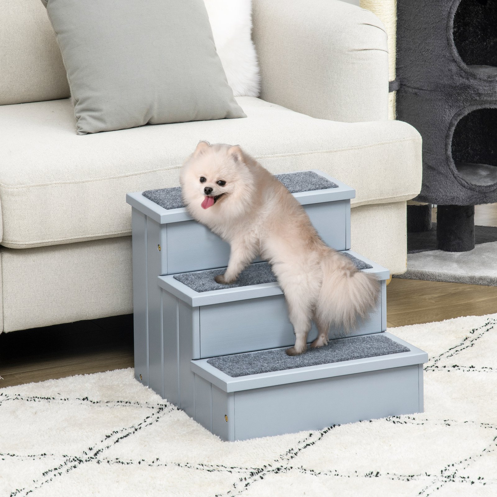 Dog Steps for Bed Sofa, 3 Step Wooden Dog Stairs for Sofa, Pet Stairs with Storage for Small Cats and Puppy, Grey - Image 9
