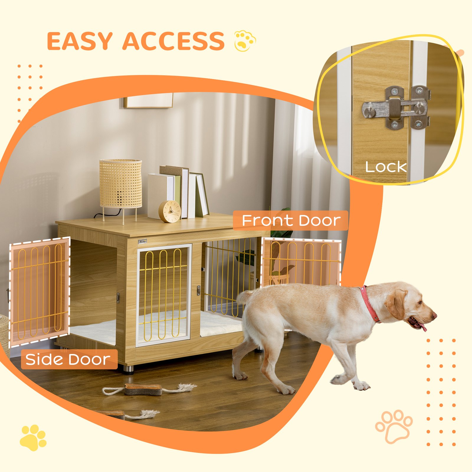Dog Crate Furniture, Dog Cage End Table. with Soft Cushion, Double Door - Oak Tone - Image 6