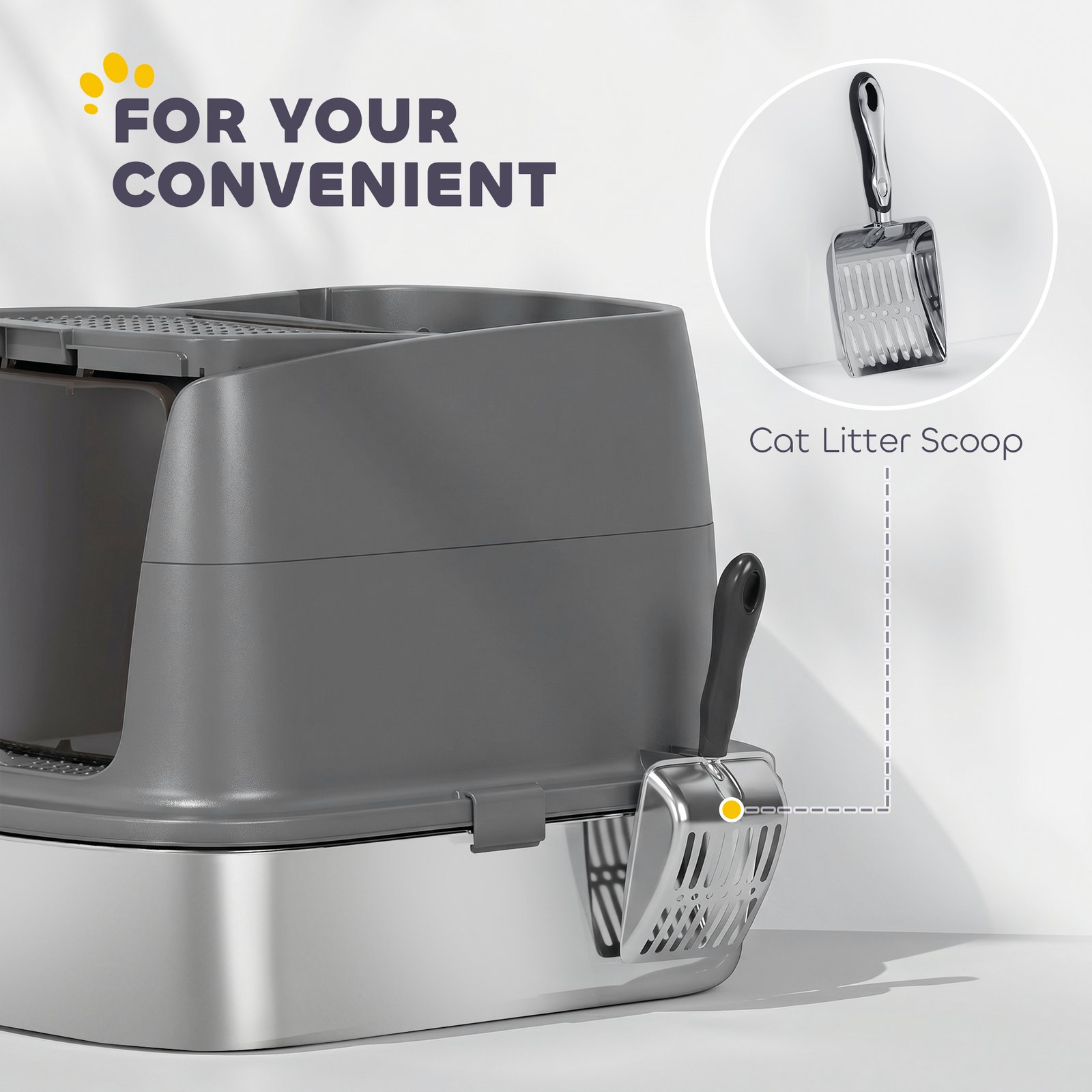 Large Stainless Steel Litter Box, Enclosed Metal Cat Litter Tray with Scoop, Deodoriser Bag, Front-Entry and Top-Exit