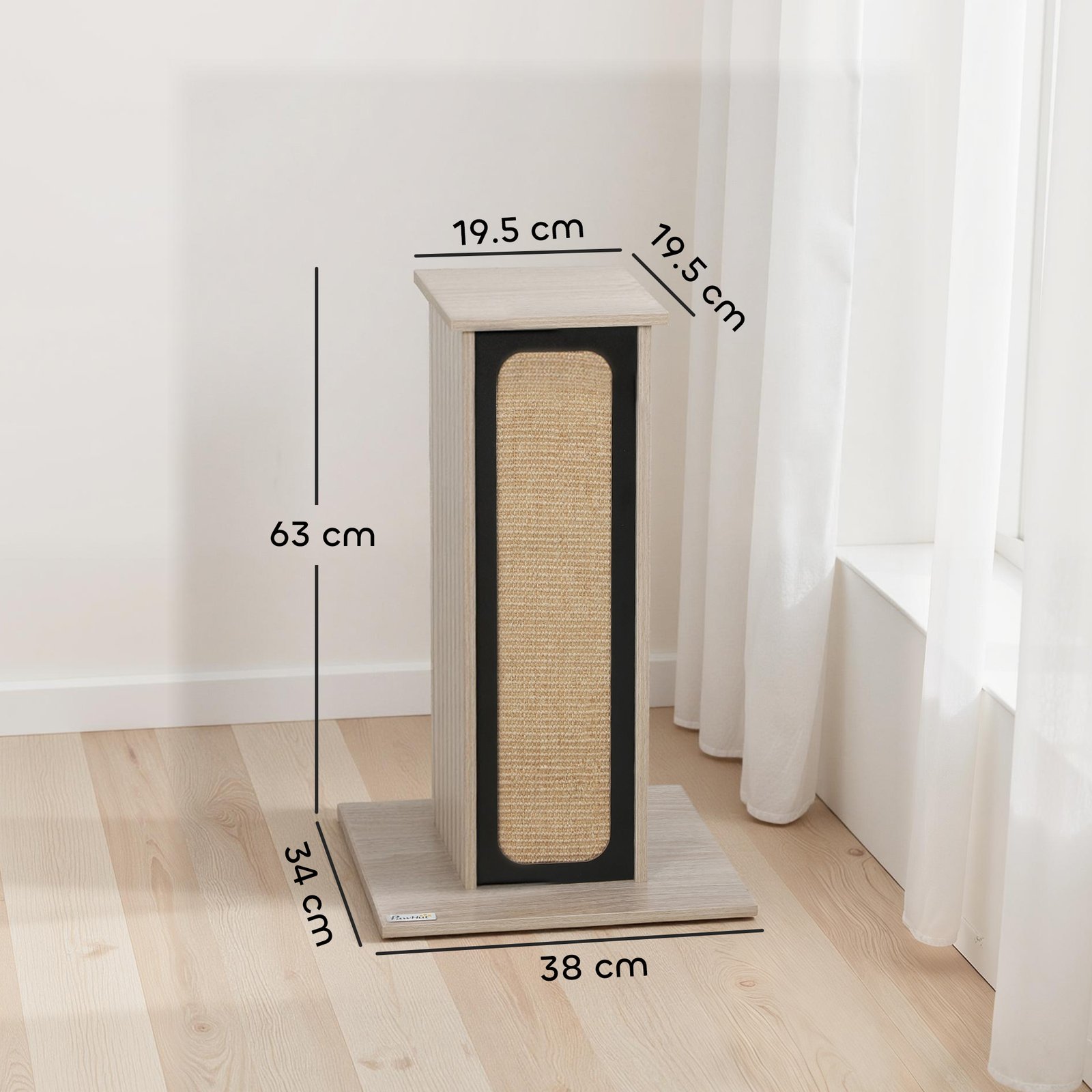 63cm Cat Scratching Post, Cat Scratcher with Replaceable Scratching Board, Top Perch, Sisal Scratch Mat, Oak - Image 3