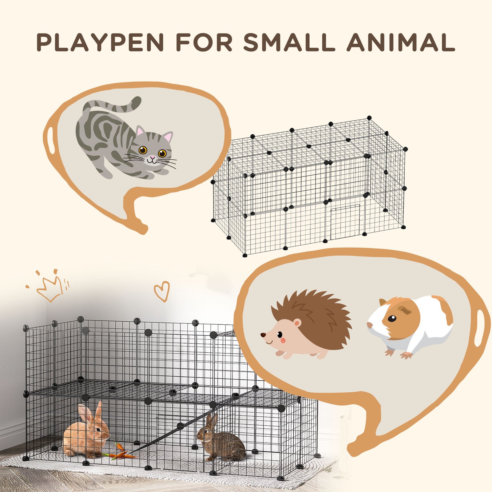 DIY Pet Playpen Metal Wire Fence Indoor Outdoor Rabbit Small Animals Cage 36 Panel Enclosure Black