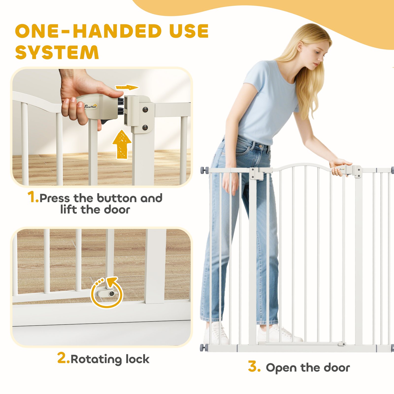 Pressure Fit Dog Stair Gate No Drilling Safety Gate Auto Close for Doorways, Hallways, 74-100cm Adjustable, 94cm Tall, White - Image 6