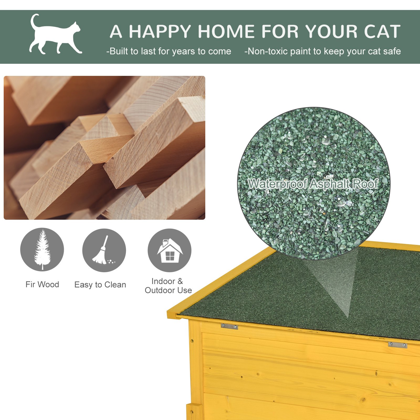 Garden Wooden Cat House Hide Cage Outdoor Pet Play Home Waterproof Roof Kitty Shelter Kennel w/ith Door & Window - Image 4
