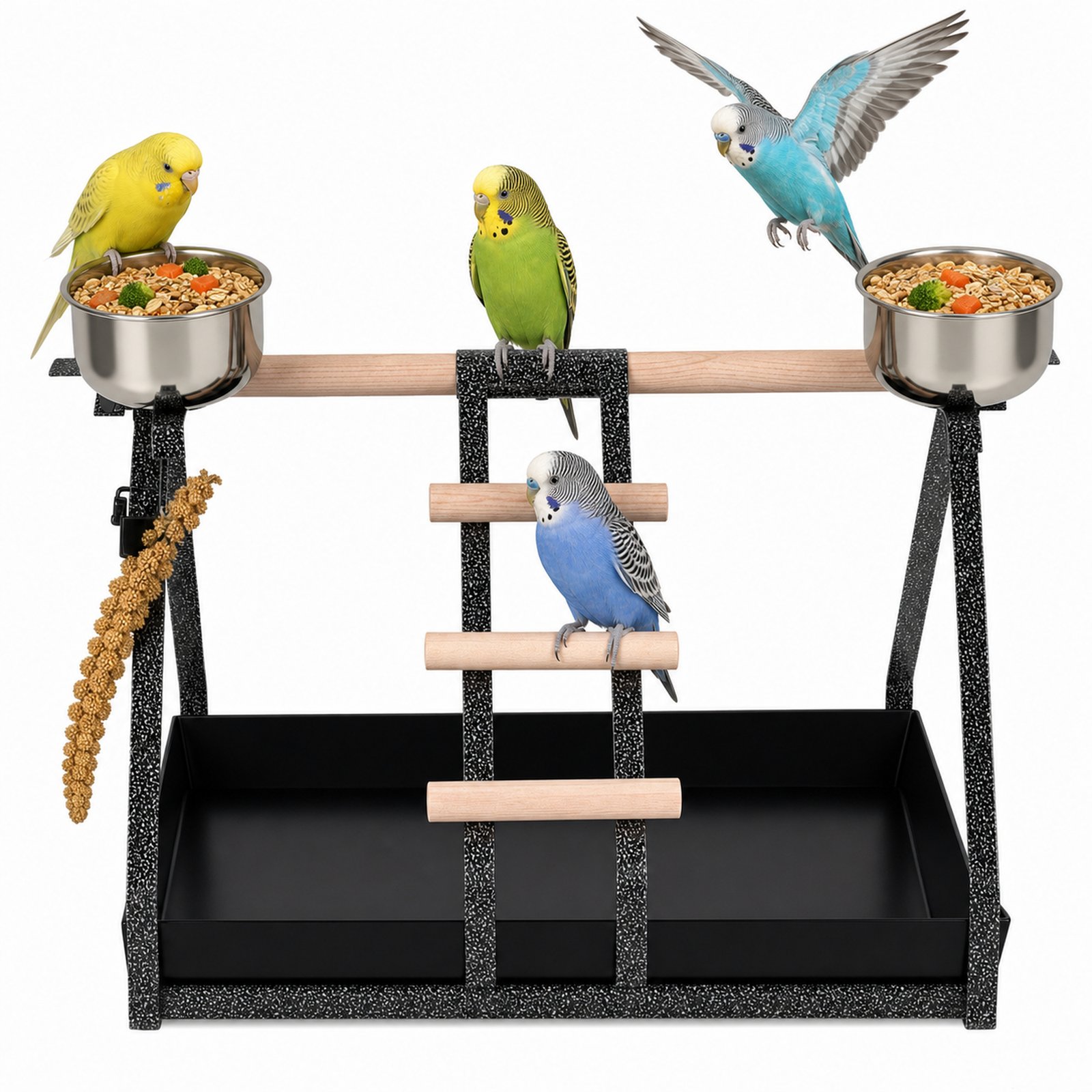 Parrot Stand Bird Stand w/Wood Perch Ladder Feeder Removable Tray