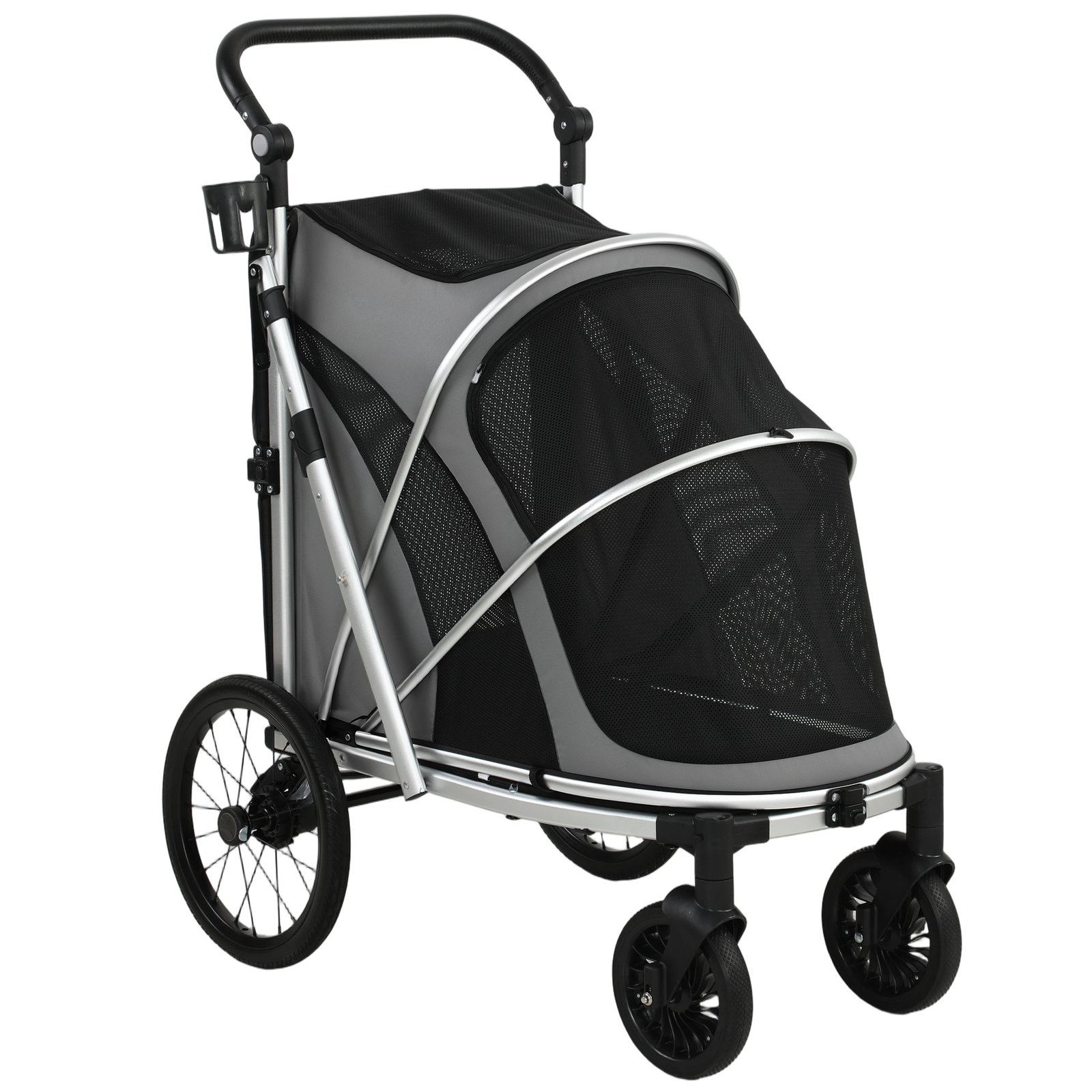 Dog Stroller, Easy Folding Pet Stroller for Small and Medium Dogs with Shock Absorption, Maximum Load 20 kg, Grey