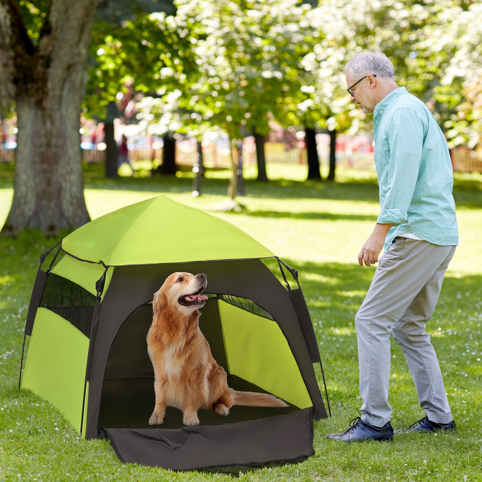 Foldable Dog Cat Tent with Water-Resistant Oxford, Carry Bag for Extra Large Dog, Green