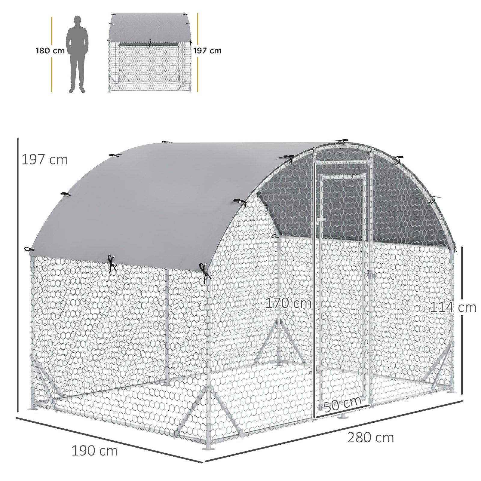 Walk In Chicken Run Galvanised Chicken Coop Hen Poultry House Cage Water-Resist Cover, Silver - Image 3