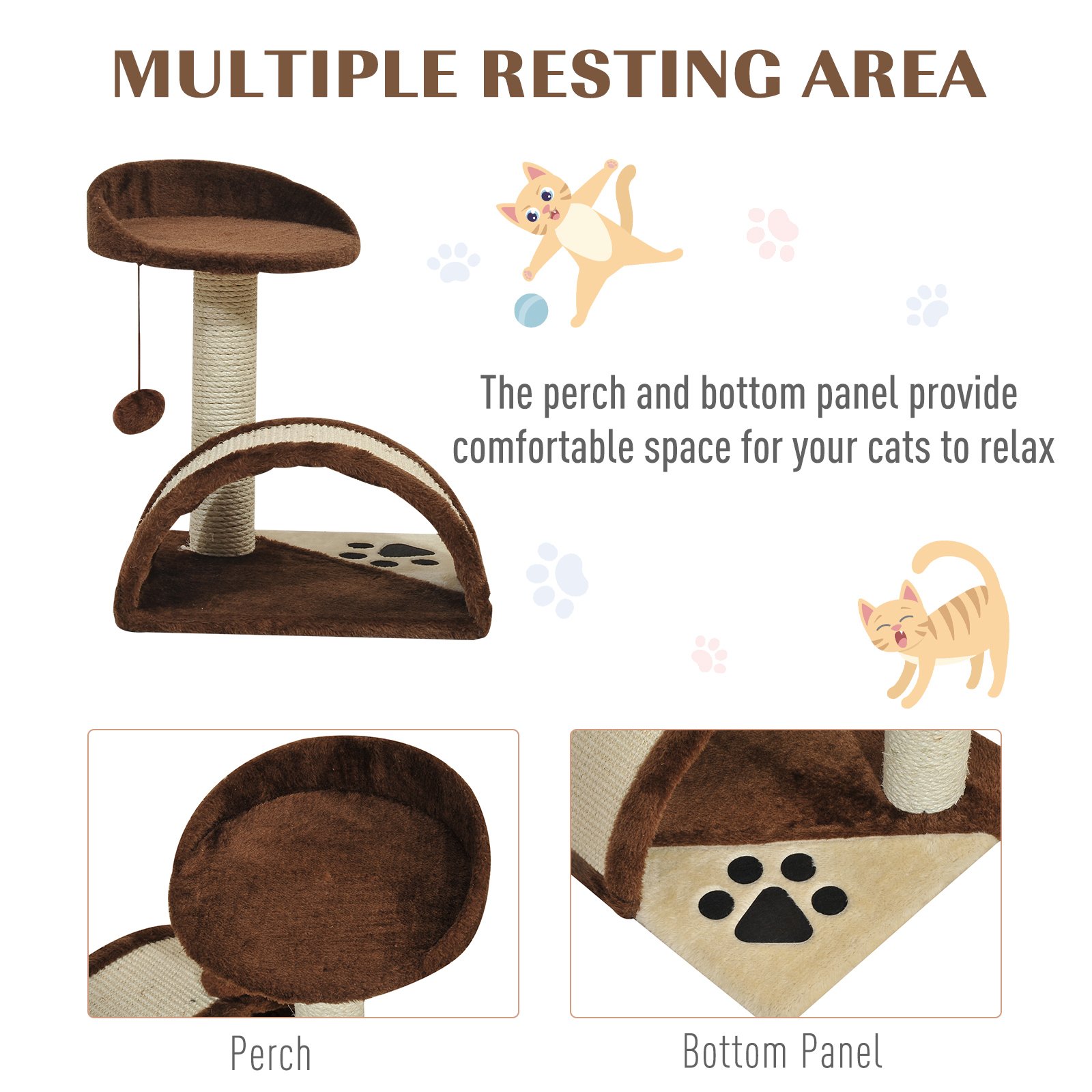 Cat Tree Scratching Scratcher Post Kitten Activity Centre Climber Hanging Ball Brown - Image 6