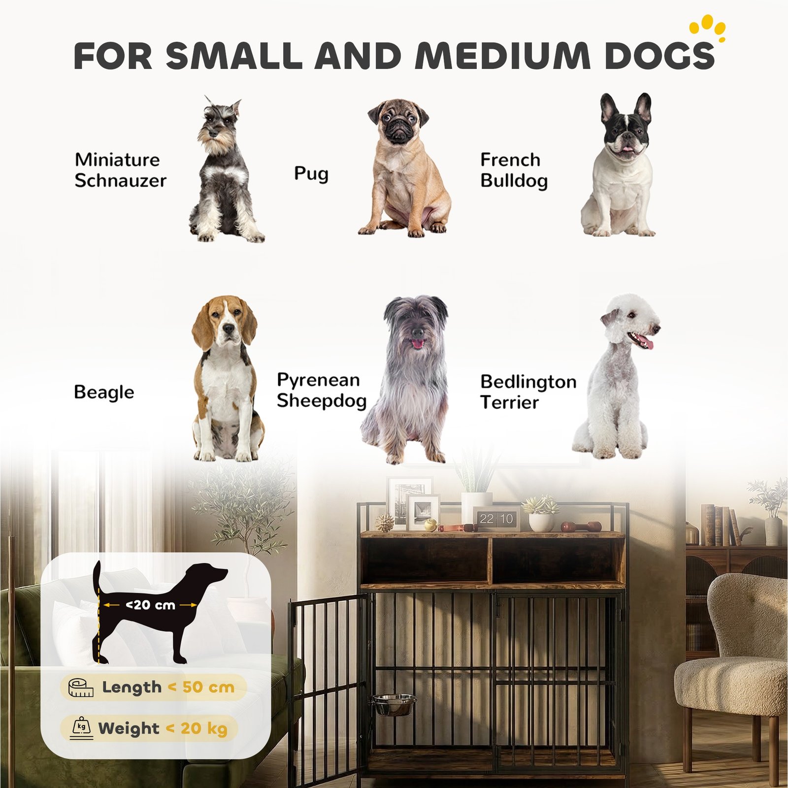 Dog Crate Furniture, Dog Cage with Rotatable Feeding Station and Storage Shelves, End Side Table Indoor Pet Kenne