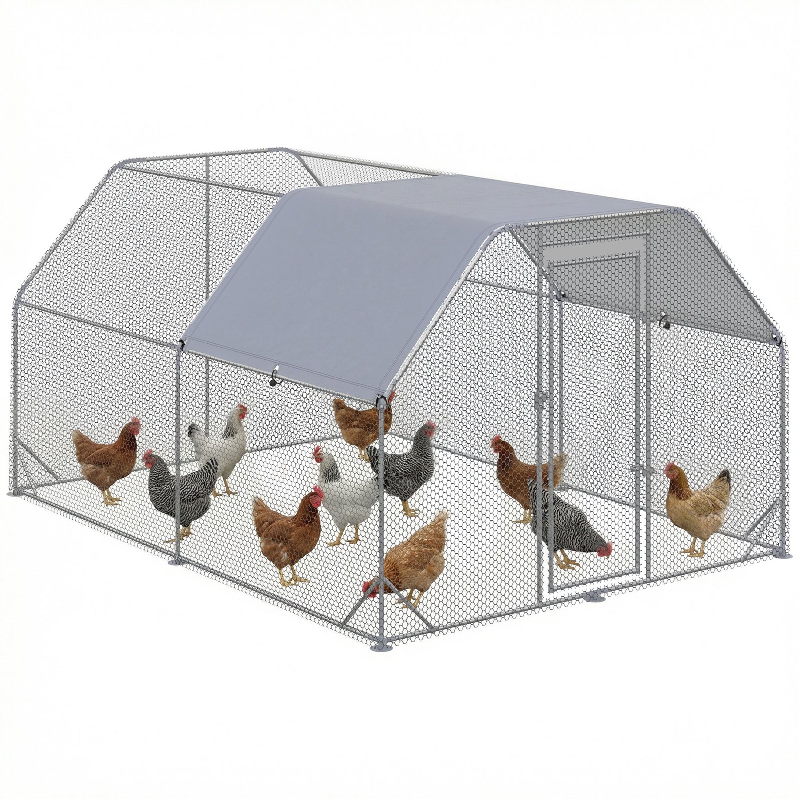 Walk in Chicken Run Chicken Coop Hen House Outdoor with Roof for 10-12 Chickens, 380 x 280 x 195cm