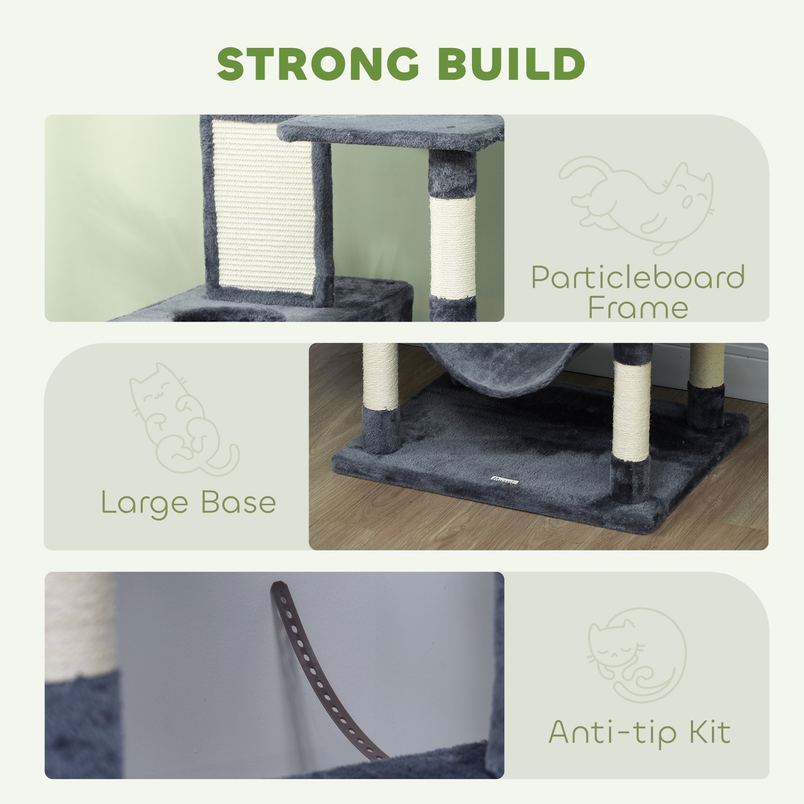 206cm Cat Tree, Multi-Level Cat Tower with Scratching Posts and Board, Beds, Condos, Platforms, Toy Balls, Dark Grey