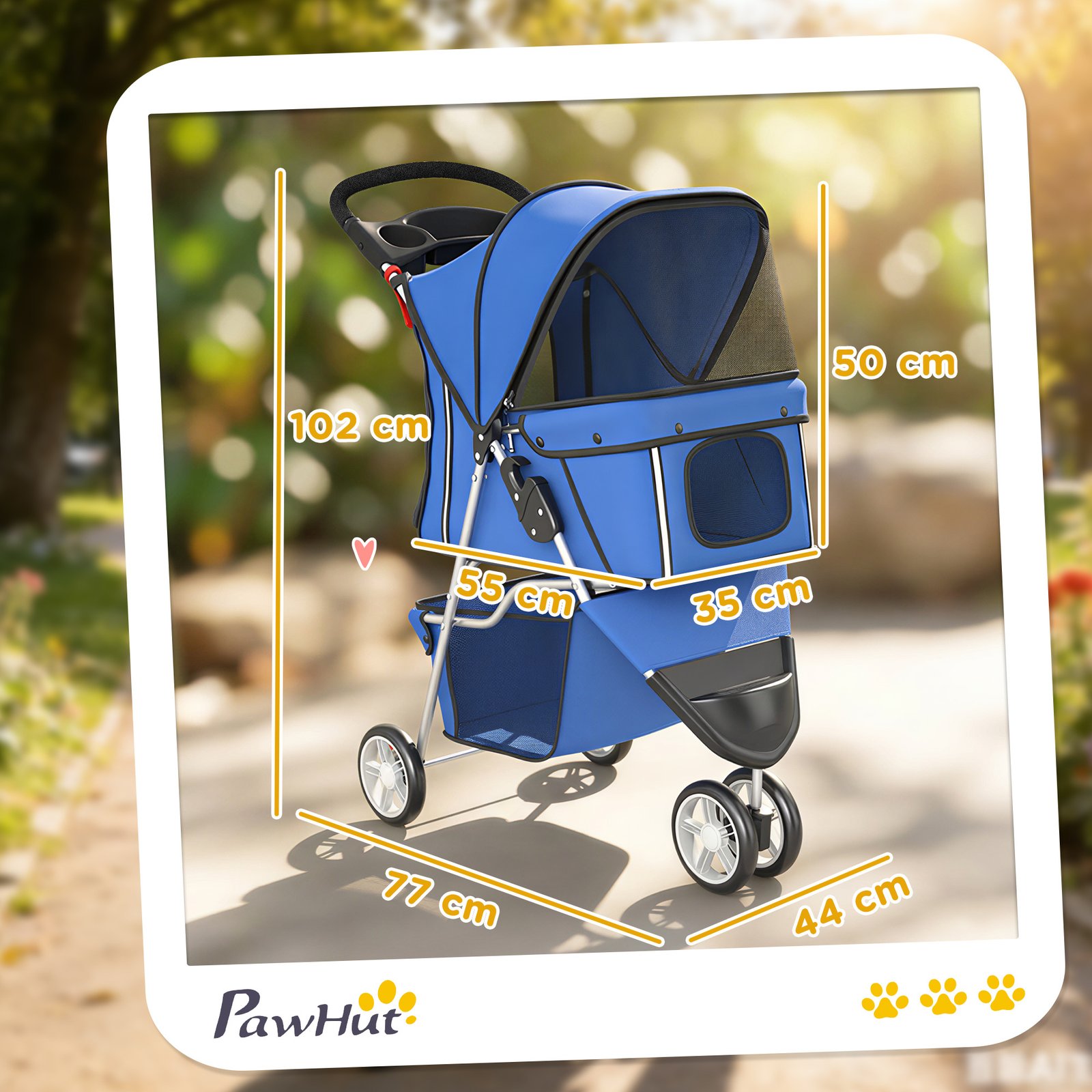 3 Wheel Pet Stroller for Small and Miniature Dogs, Blue