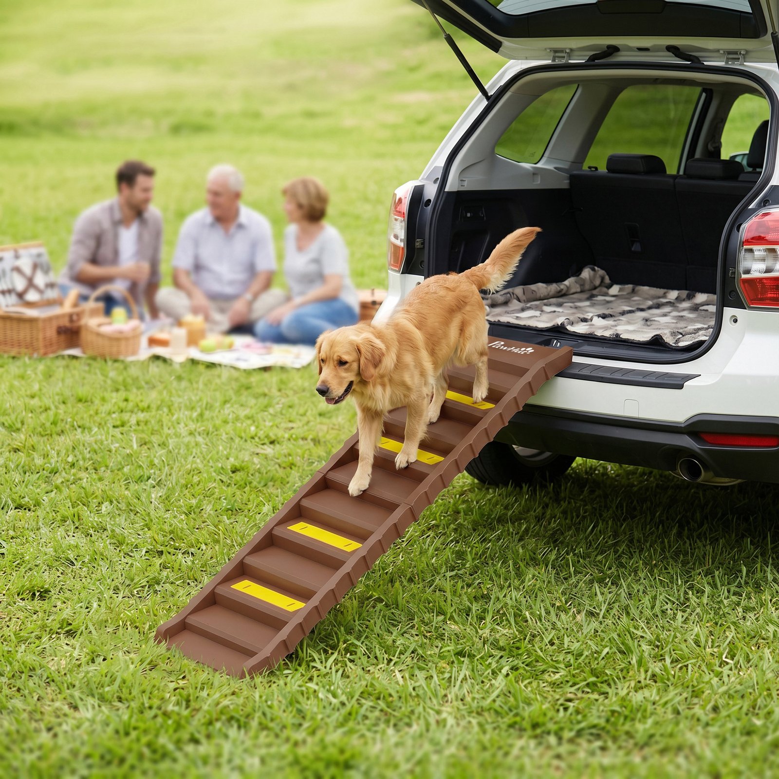 Dog Car Ramp with Anti-Slip Steps, 10-Steps Pet Stairs for Pets to Access Cars and High Beds, Brown