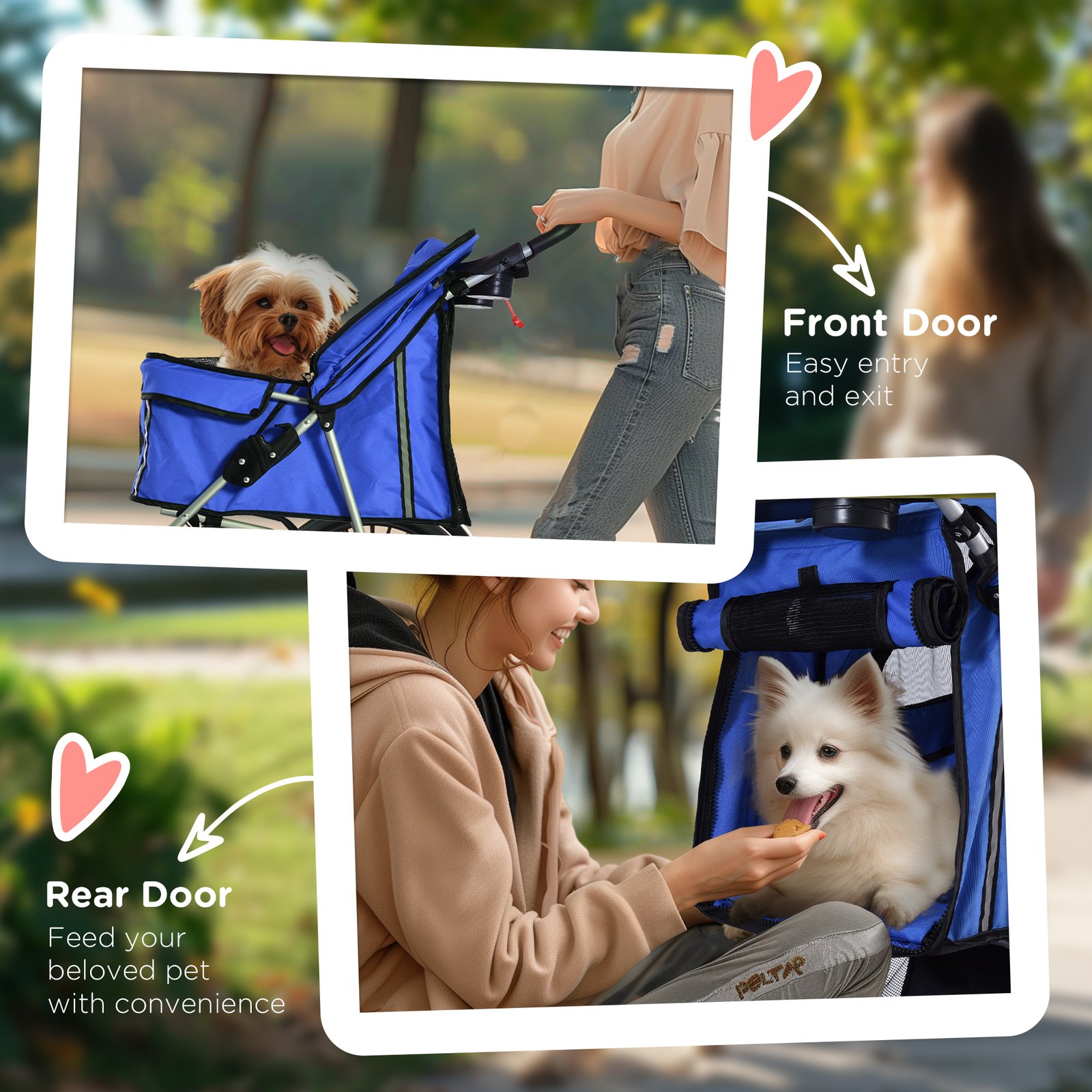 Pet Stroller for Small Miniature Dogs Cats Foldable Travel Carriage with Wheels Zipper Entry Cup Holder Storage Basket Blue - Image 7