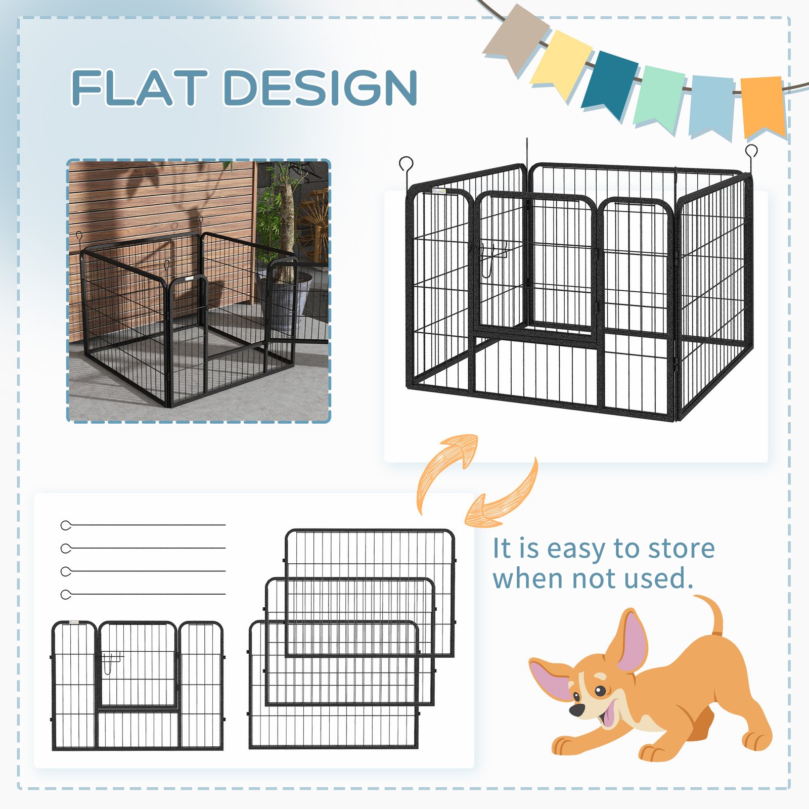 Heavy Duty Dog Playpen, 4 Panel Puppy Pen, Foldable Dog Kennel Both Indoor Outdoor Use Collapsible Design 82L x 82W x 60H (cm) - Image 5