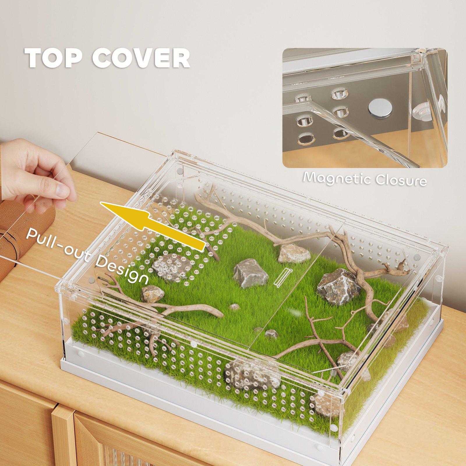 Acrylic Reptile Terrarium with Top Sliding Door, Vents, for Snake, Frog, Spider, Gecko, Tarantula, 40 x 30 x 15 cm