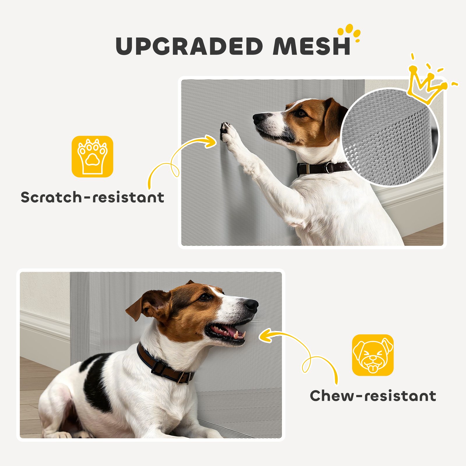 Retractable Dog Gate, Extends to 300 cm Wide & 104 cm Tall, Mesh Pet Gate Single Hand Operation, for Stairs Doorways