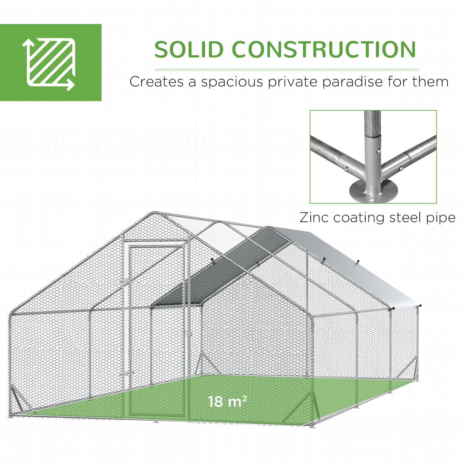 Walk-in Galvanised Steel Chicken Run with Chicken Activity Shelf and Cover, 3 x 6 x 2m - Image 3