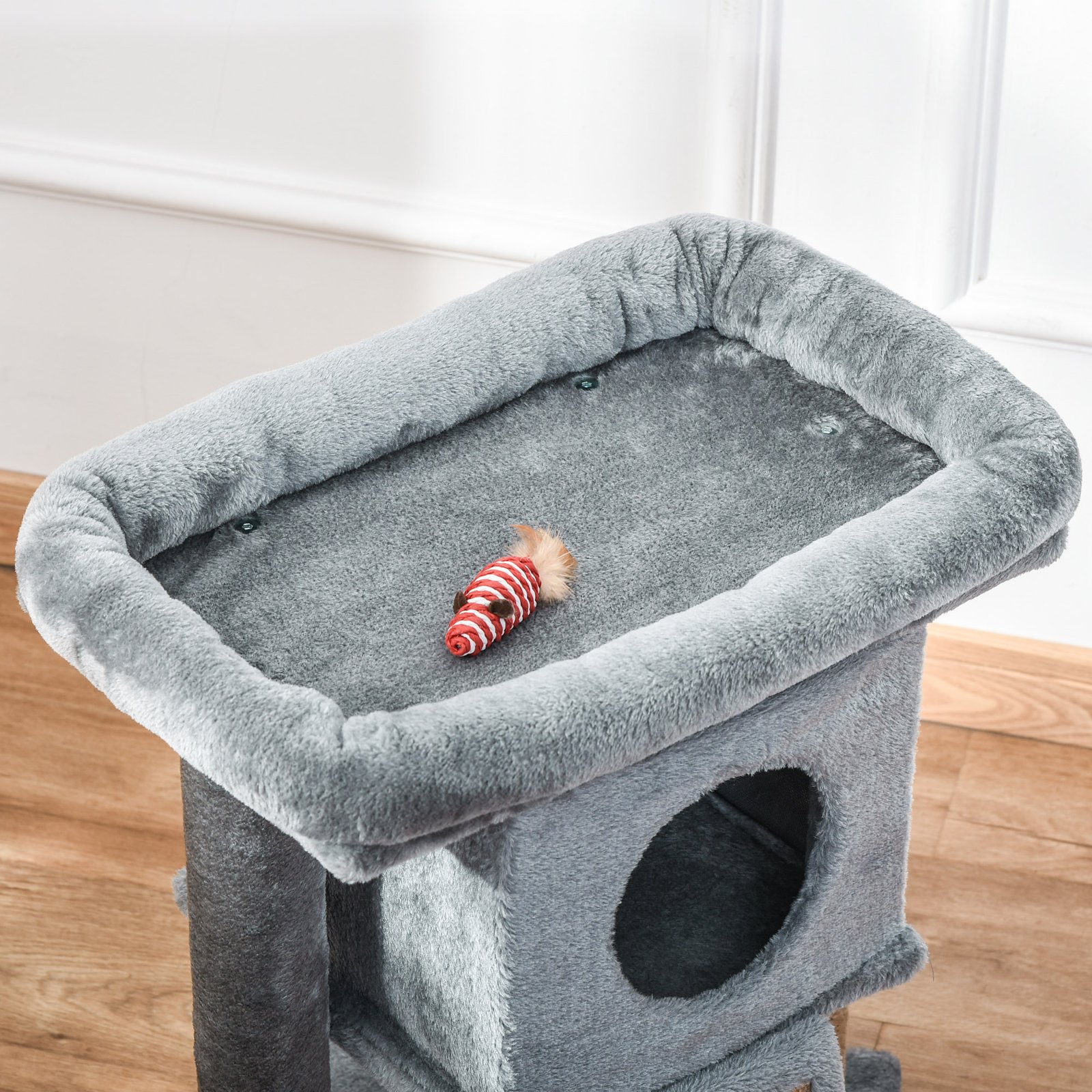 Cat Tree Tower for Indoor Cats Cat Scratching Post Climbing Activity Centre w/Jute Scratching Pad, Toy Ball, Cat House - Grey - Image 7