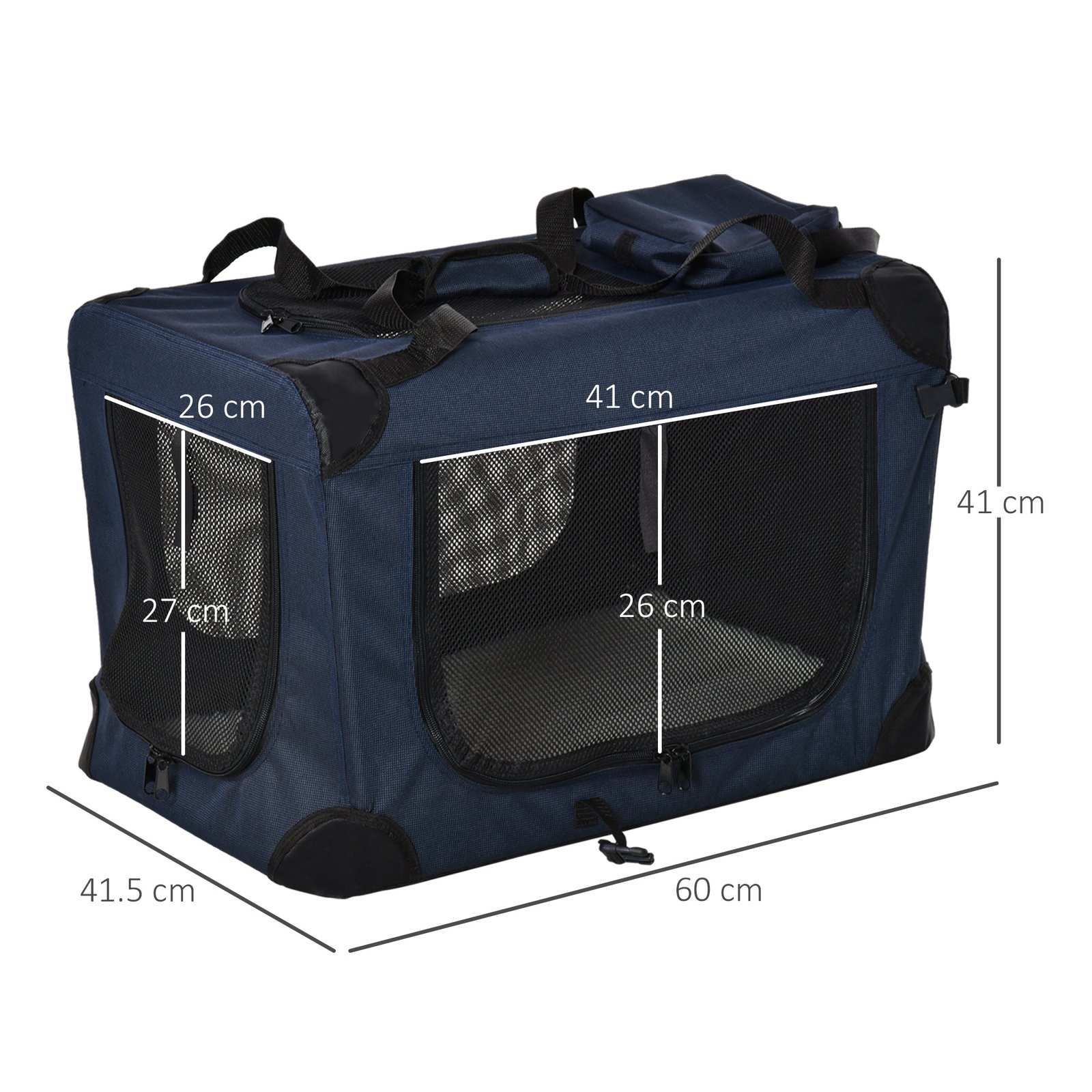 Foldable Pet Carrier for Small and Miniature Dogs, Portable Cat Carrier Soft Side Pet Travel Crate with Removable Mat, Storage Bags, Breathable Mesh 60 x 41.5 x 41cm - Dark Blue - Image 3