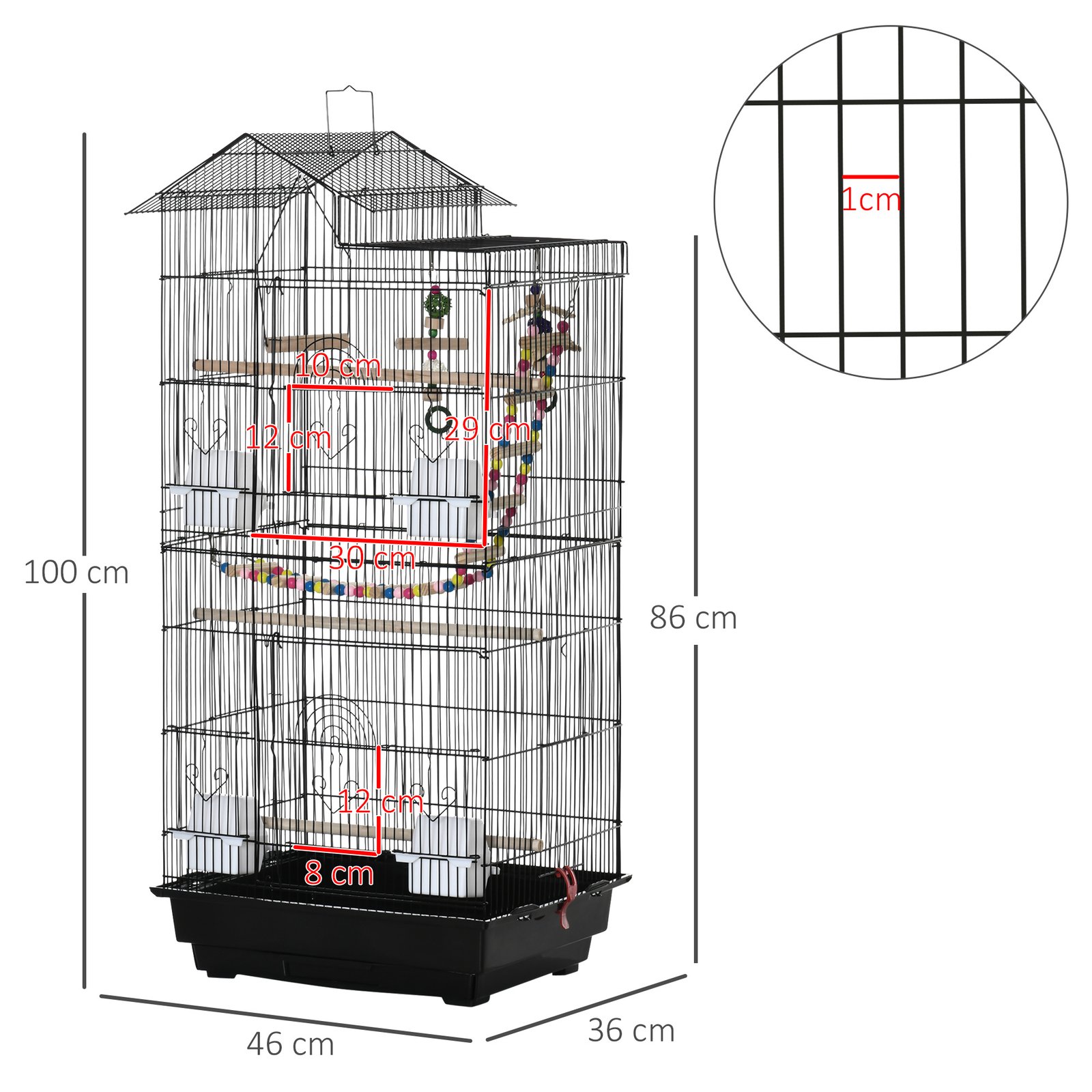 Bird Cage for Budgies, Finches, Canaries w/ Accessories, Toys, Tray