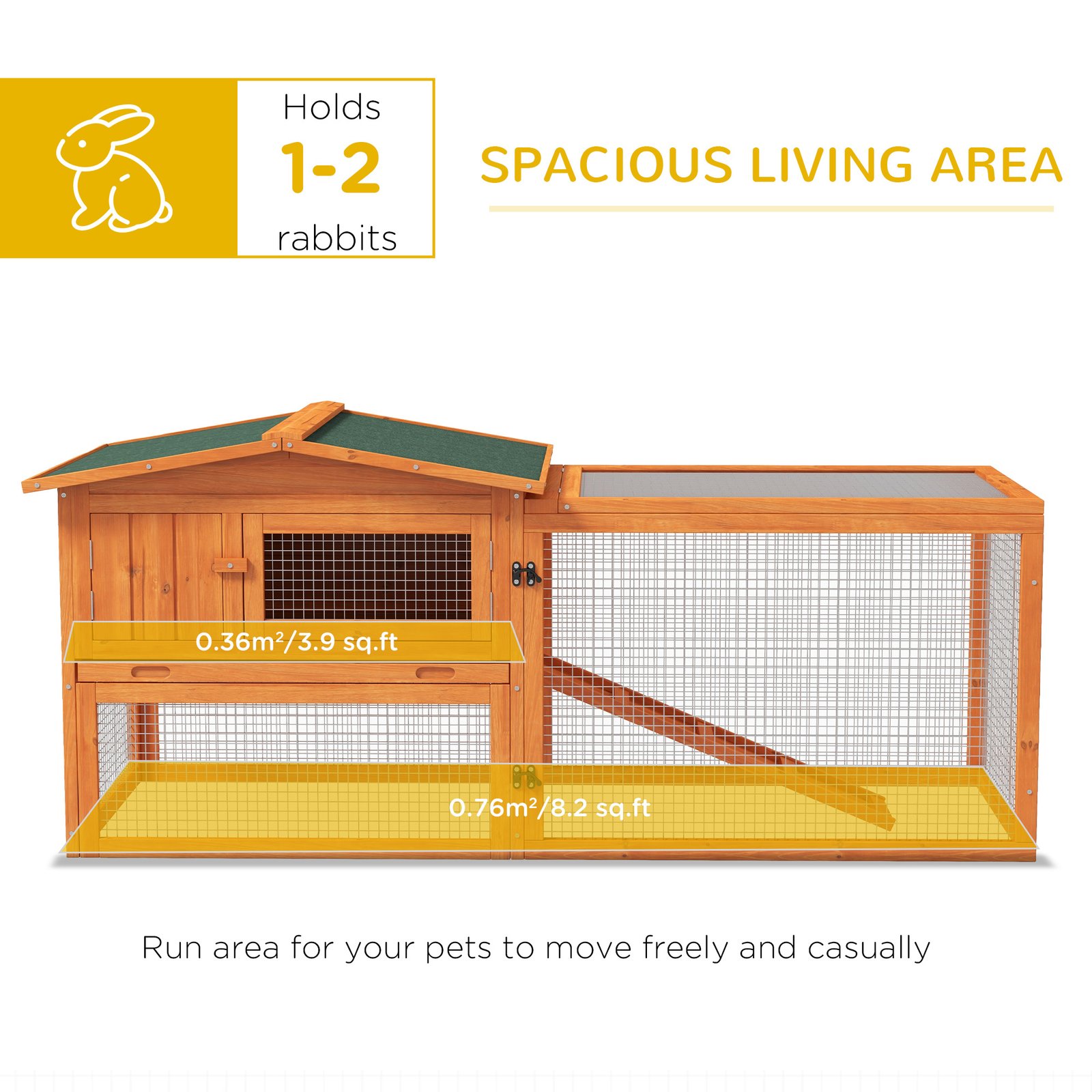 Rabbit Hutch with Run Wooden Guinea Pig Hutch Outdoor Bunny Cage Hide House with Sliding Tray, Hay Rack, Ramp, 156 x 58 x 68cm, Orange - Image 5