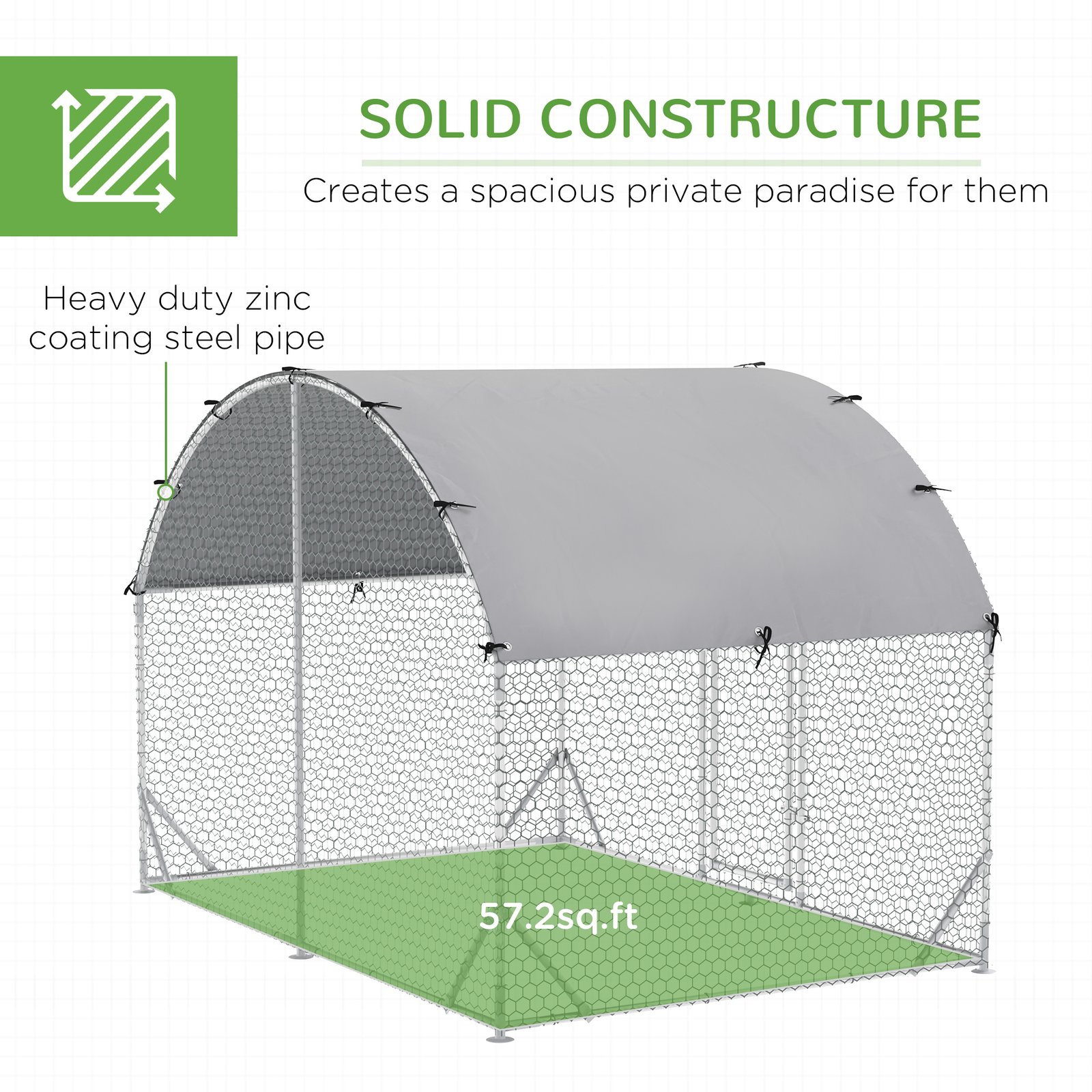 Walk In Chicken Run Galvanised Chicken Coop Hen Poultry House Cage Water-Resist Cover, Silver - Image 6