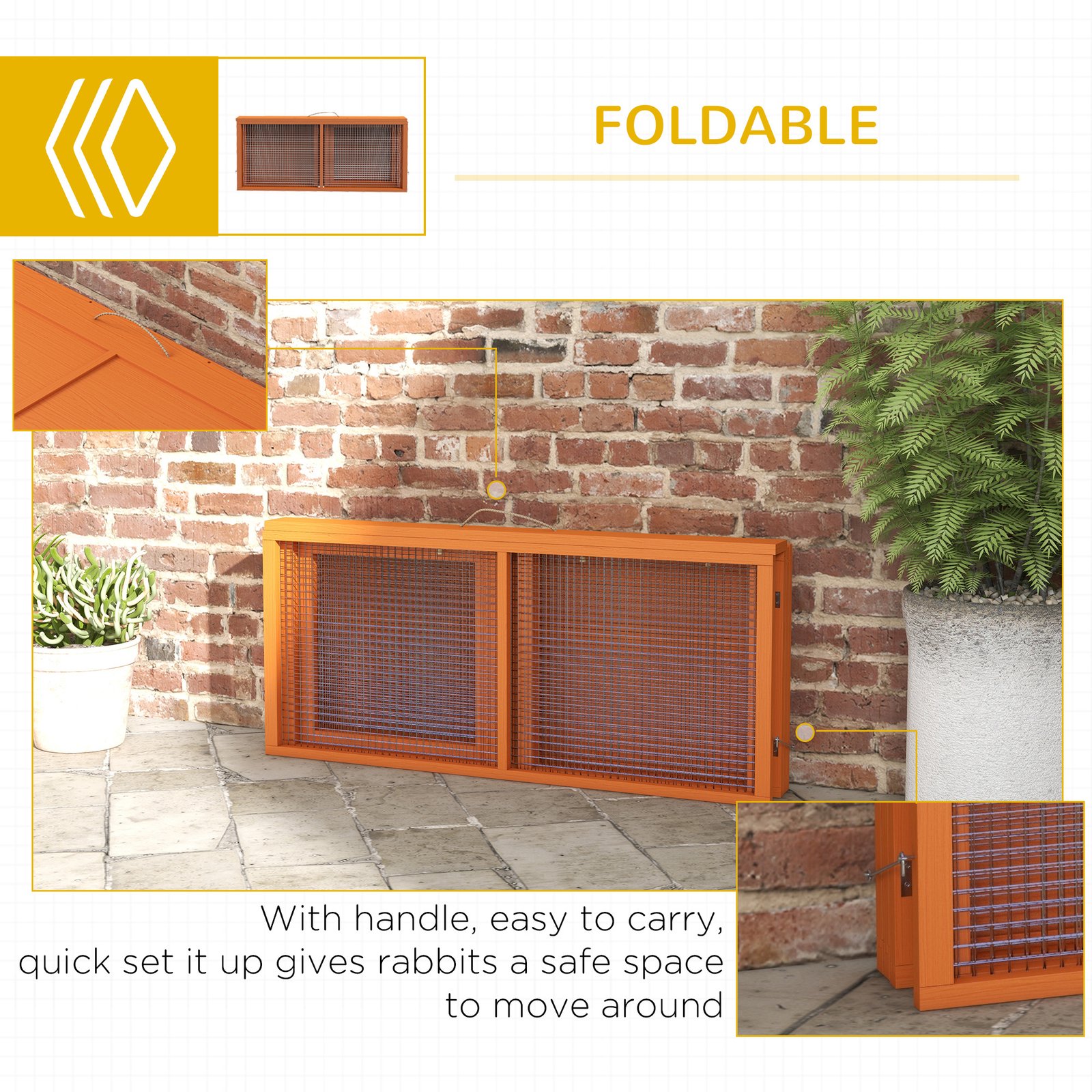 Wooden Folding Rabbit Hutch, for 2-3 Rabbits - Orange - Image 6