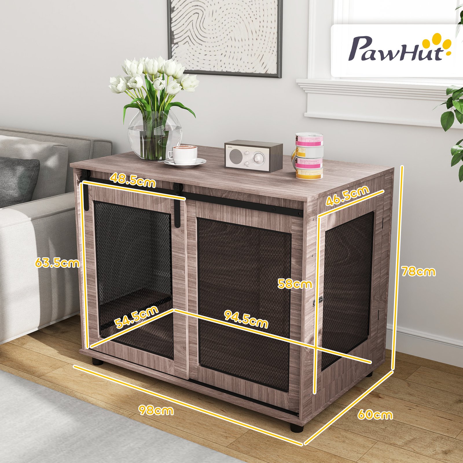 Dog Crate Furniture with Sliding Door for Large Dogs, Walnut Brown - Image 3