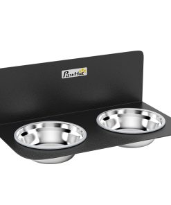 Wall Mount Dog Bowls, Adjustable Height Raised Dog Feeding Station with 2 Stainless Steel Bowls, 10kg Capacity, Black
