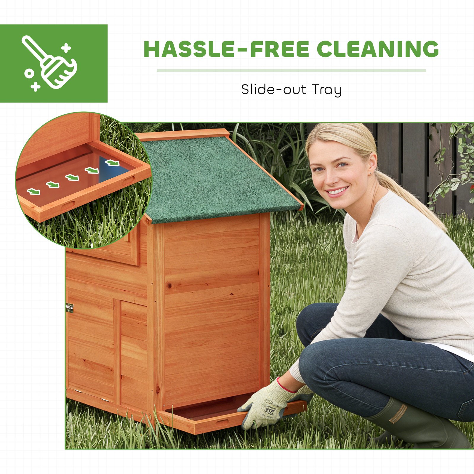 Chicken Coop, Wooden Hen House with Nesting Box, Pull-Out Tray, Sliding Window, Waterproof Roof, Perches and Ramp