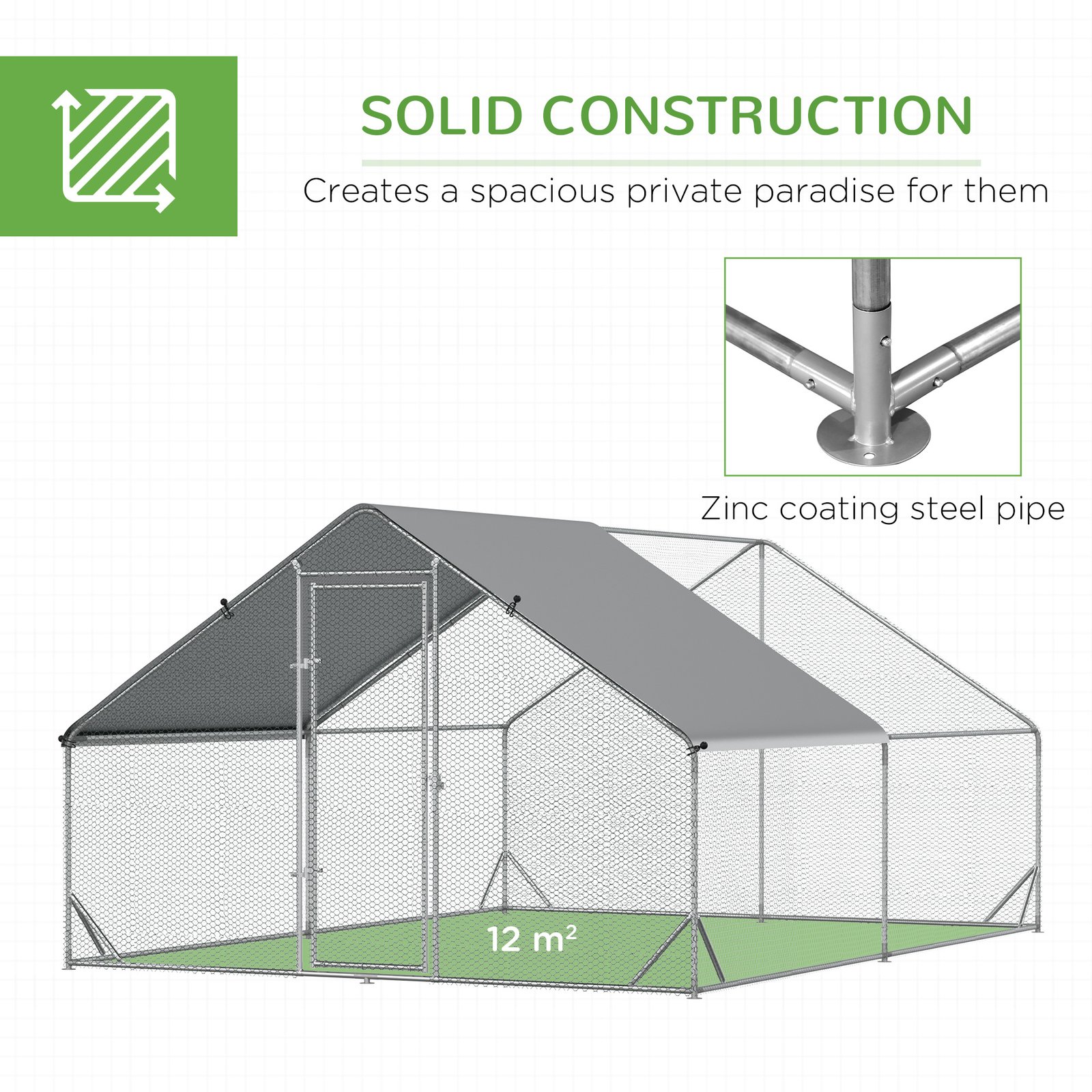 Walk In Chicken Run with Chicken Activity Shelf and Cover, 3 x 4 x 2m