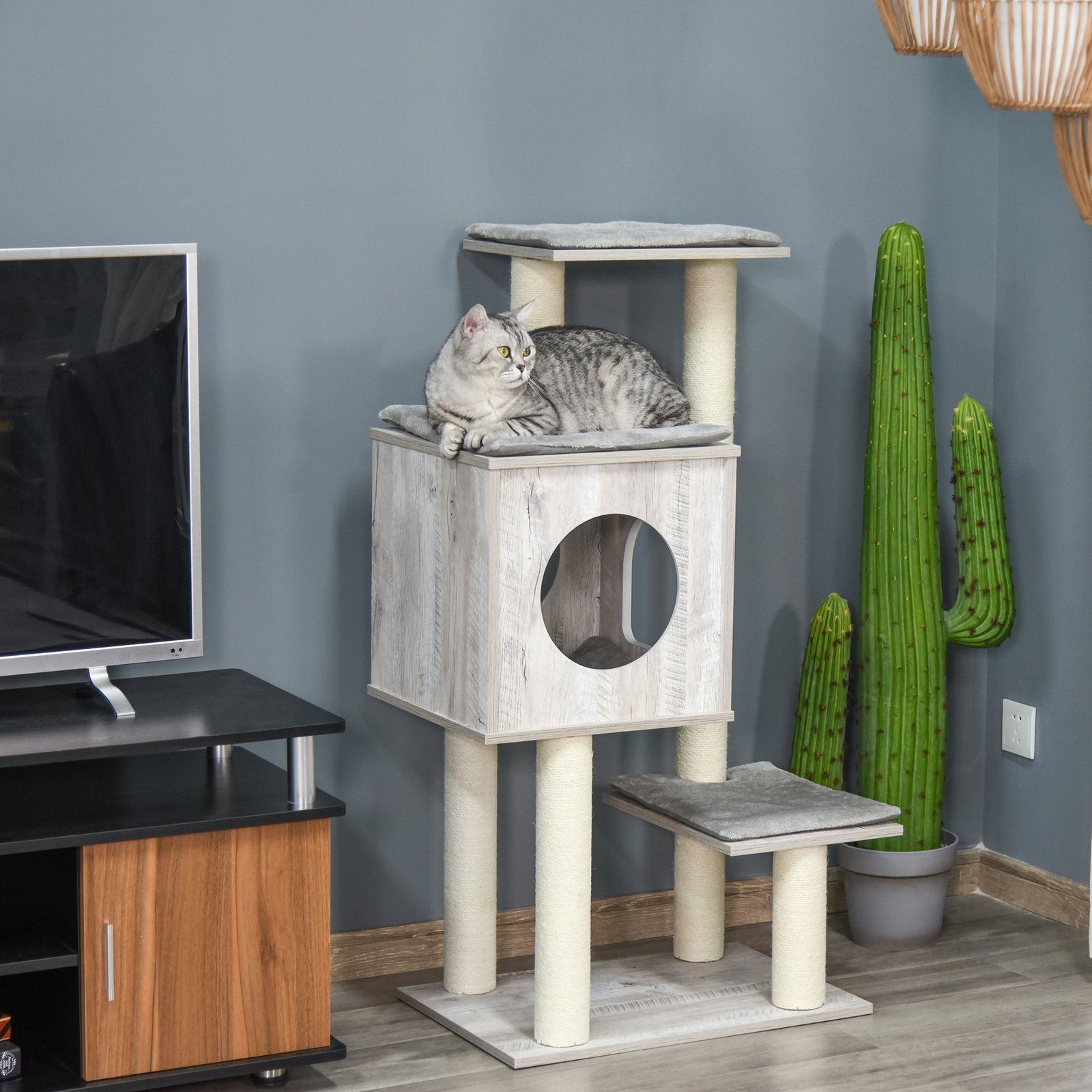 Cat Tree for Indoor Large Cats 113cm Kitten Tower Condo Jute Scratching Post Kitten Play House Activity Center Furniture - Image 9
