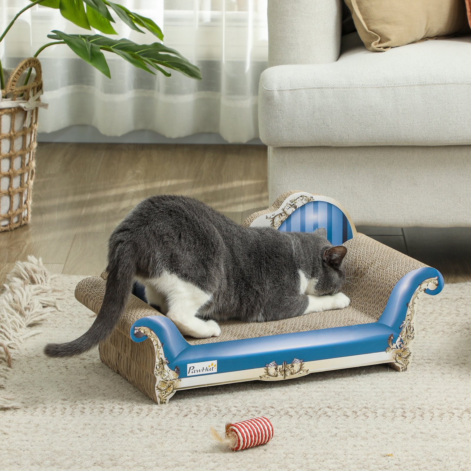 2-in-1 Cat Scratching Board with Catnip for Indoor Cats, 26.5 x 57 x 26.5cm, Blue - Image 9