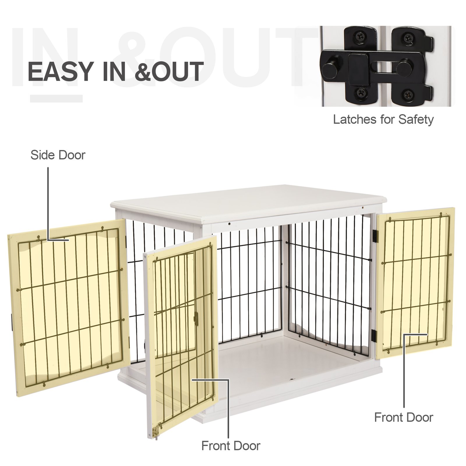 Dog Crate Furniture, Puppy Crate End Table, Pet Kennel House with 2 Doors for Medium and Small Dogs, 81 x 58.5 x 66 cm, White