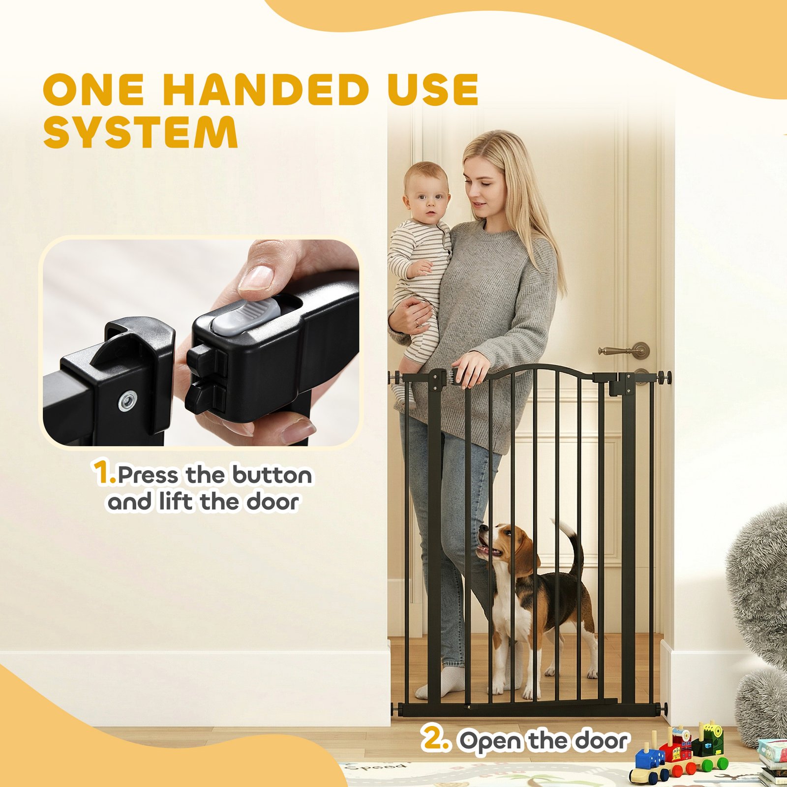 Pressure Fit Dog Stair Gate No Drilling Safety Gate Auto Close for Doorways, Hallways, 74-80cm Adjustable, 94cm Tall, Black - Image 6